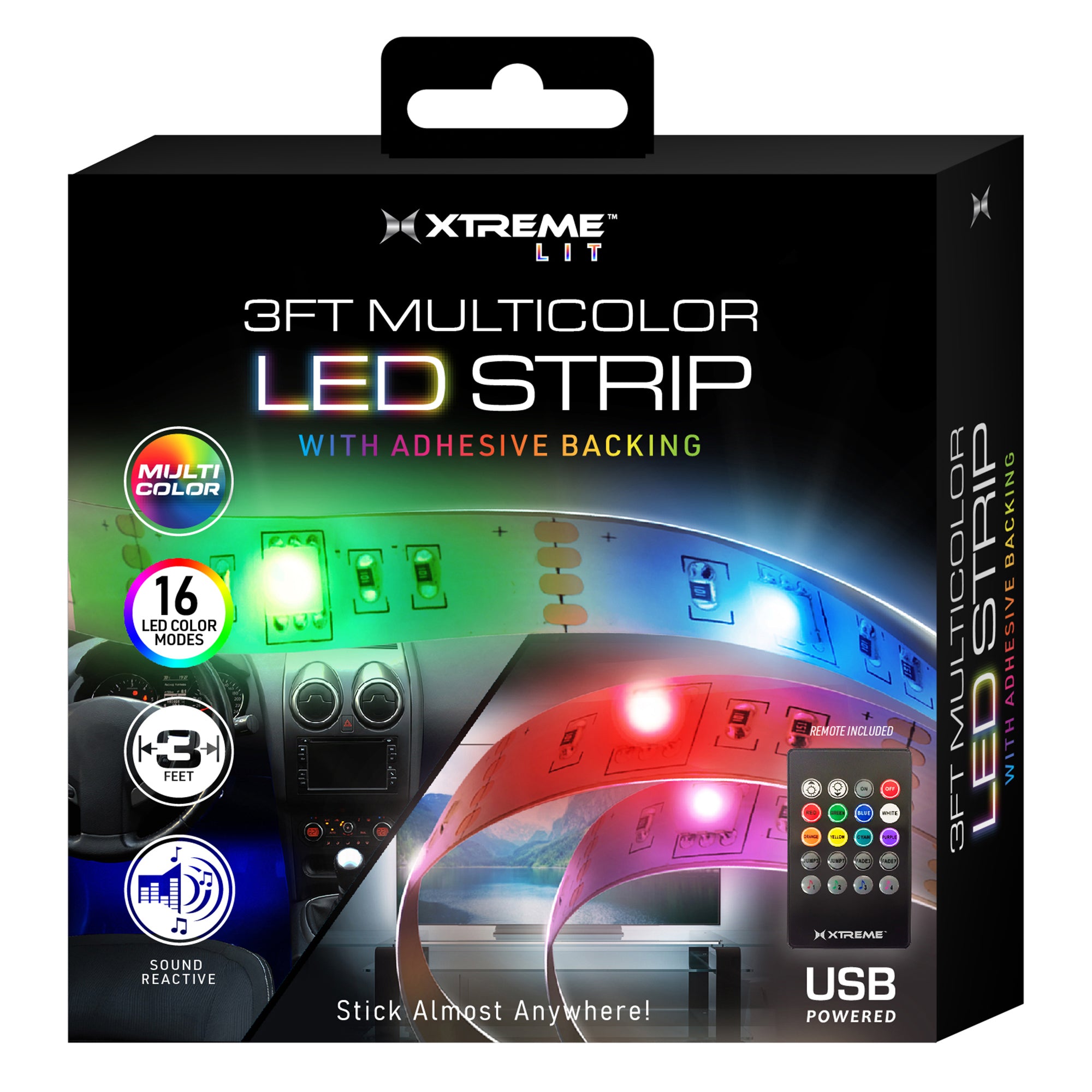 3 ft. Multi-Color LED Strip, 16 Unique Colors/4 Modes, Device Backlight For PC/HDTVs, Auto Interior