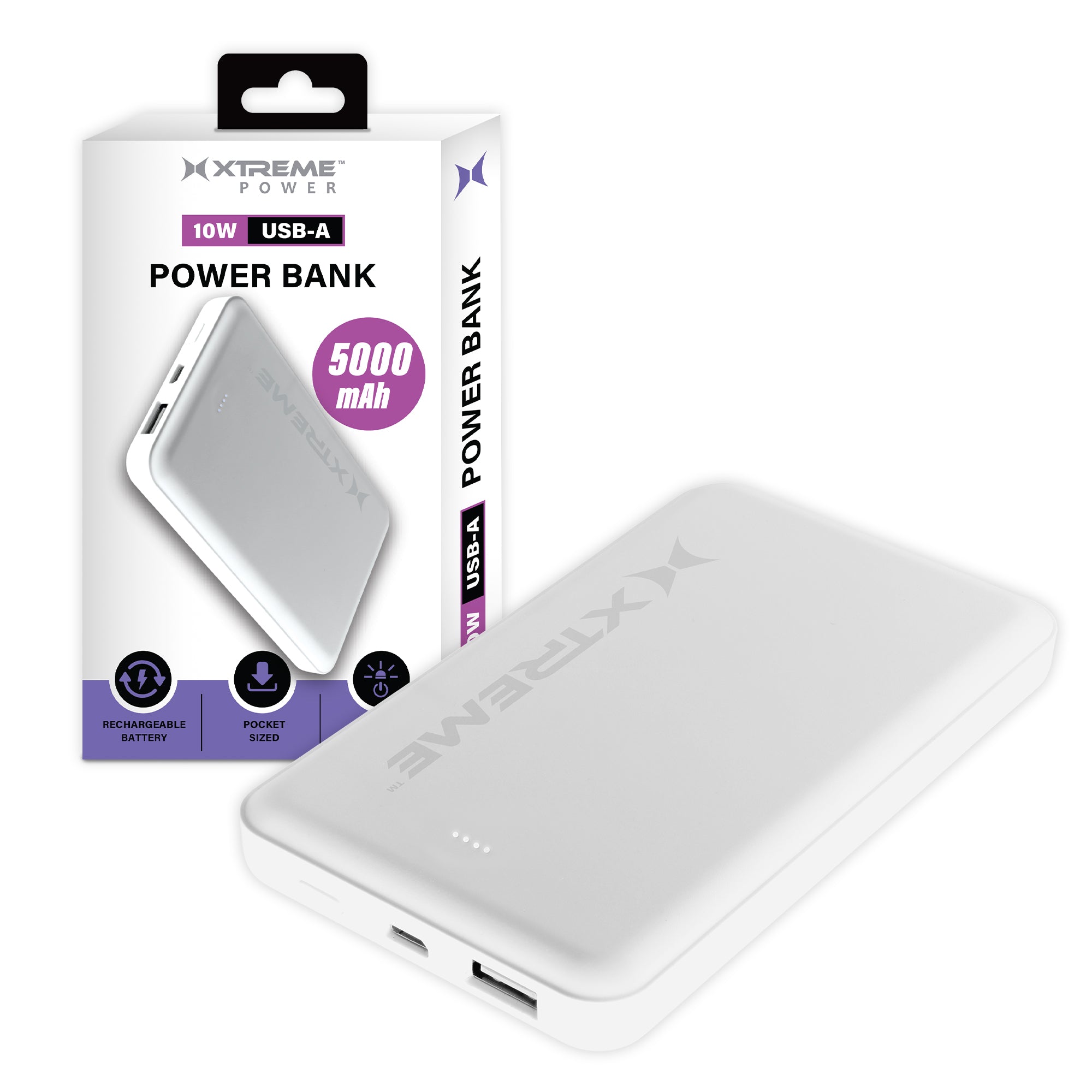10W USB-A 5000mAh Pocket Power Bank with LED Indicators, Portable Rechargeable Travel Battery Pack for Smartphones and Devices