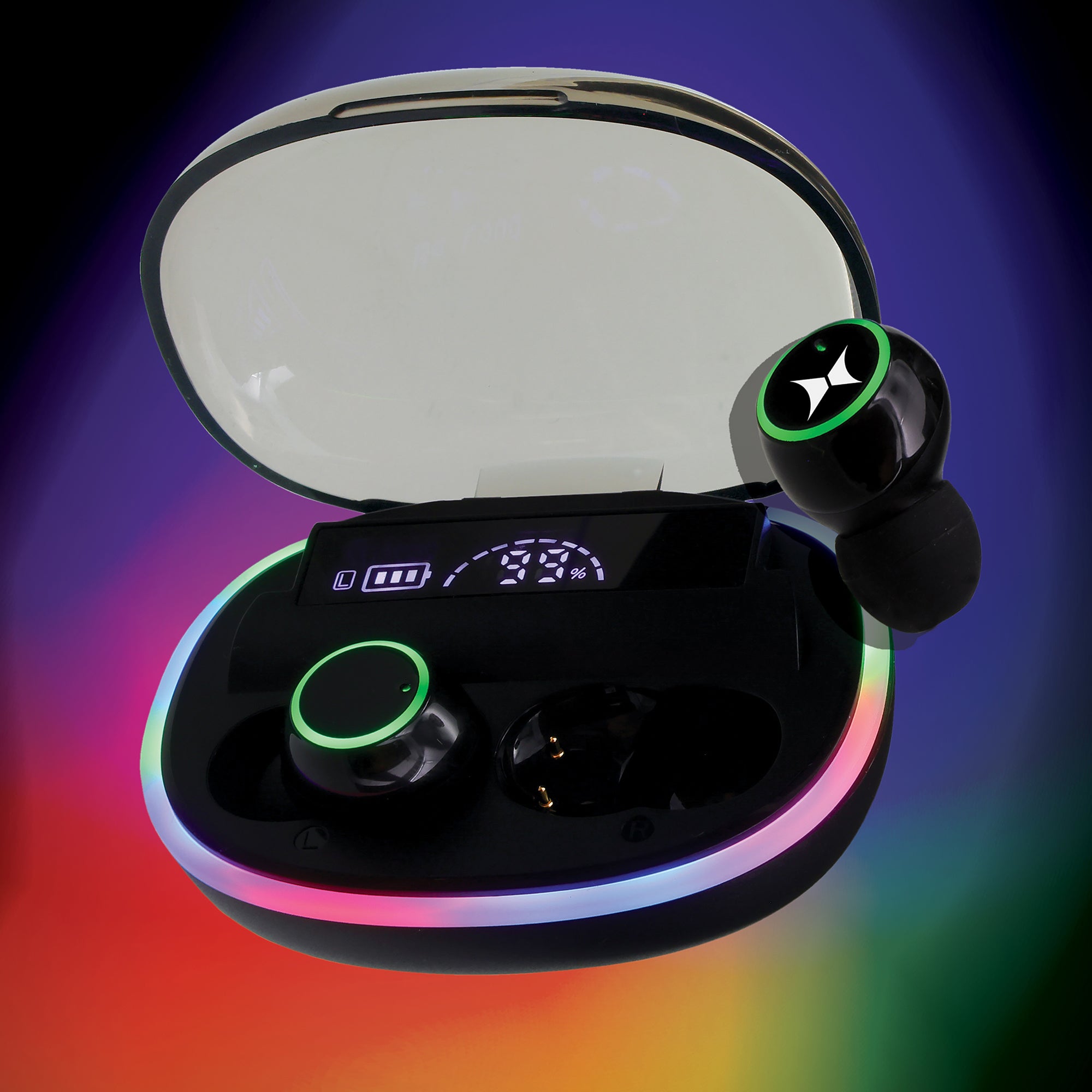 Sound True Wireless Stereo Earbuds with RGB Color Changing LEDs, Smart Touch Control, Bluetooth 5.3, and 15-Hour Playtime Charging Case