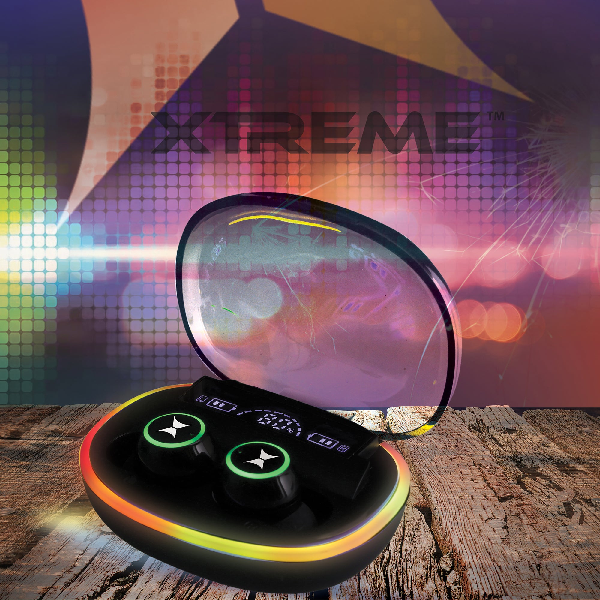 Sound True Wireless Stereo Earbuds with RGB Color Changing LEDs, Smart Touch Control, Bluetooth 5.3, and 15-Hour Playtime Charging Case