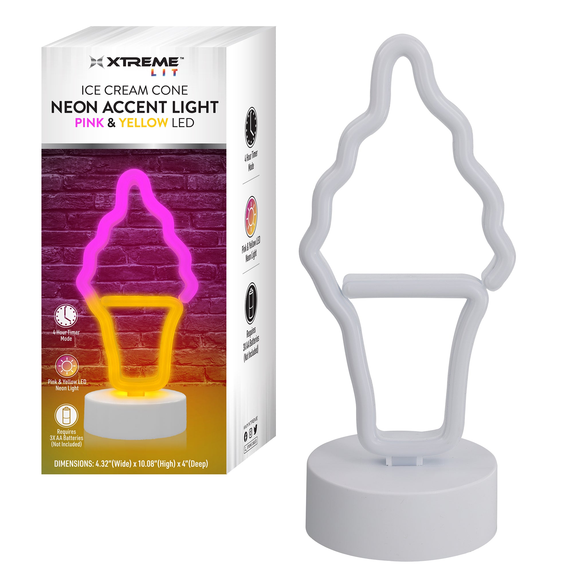 Ice Cream Neon Sign, Orange LED Ice Cream Tabletop Sign with Holder Base, Battery Powered, 4 Hour Timer