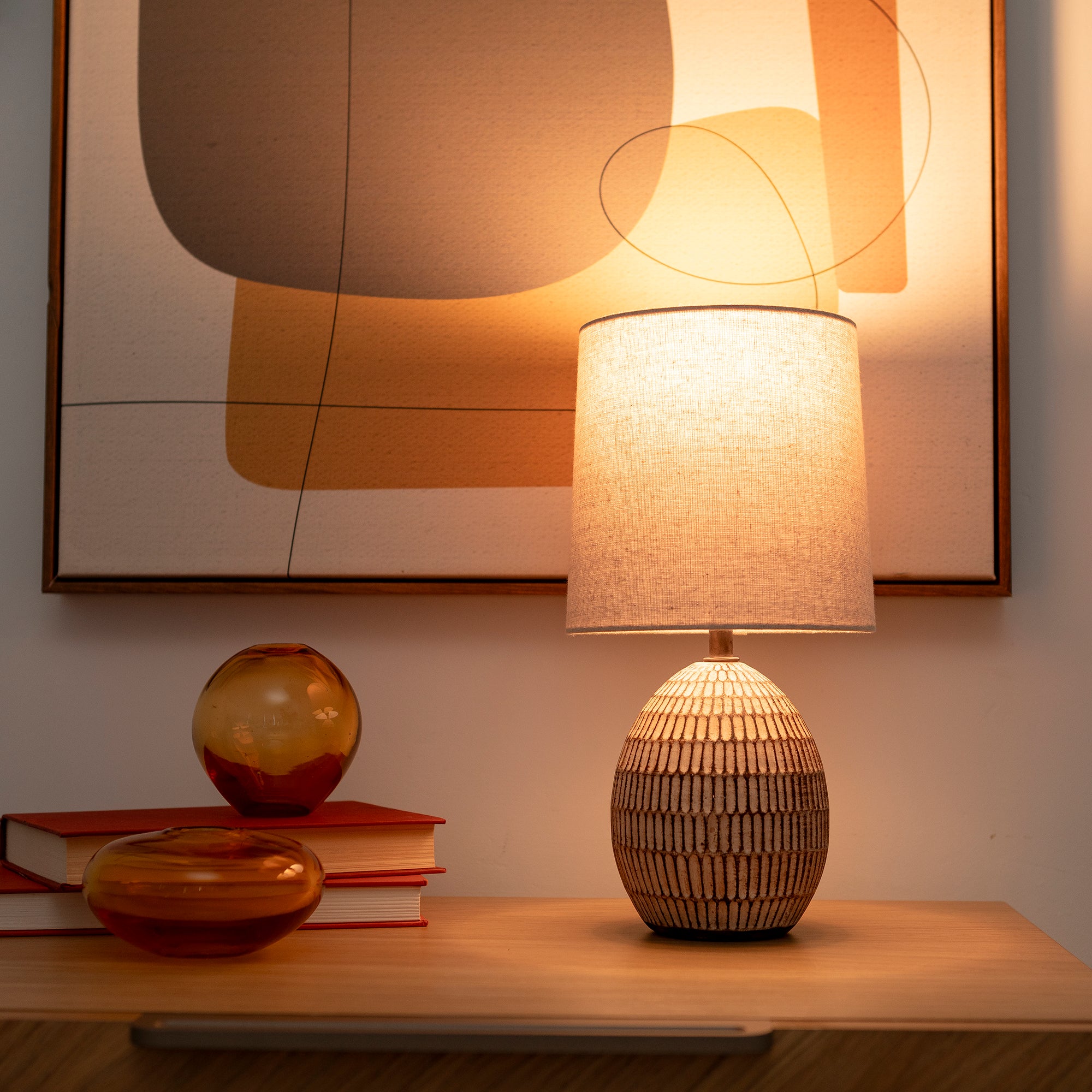 12.75inches Power Outlet Ceramic Carved Table Lamp with Shade