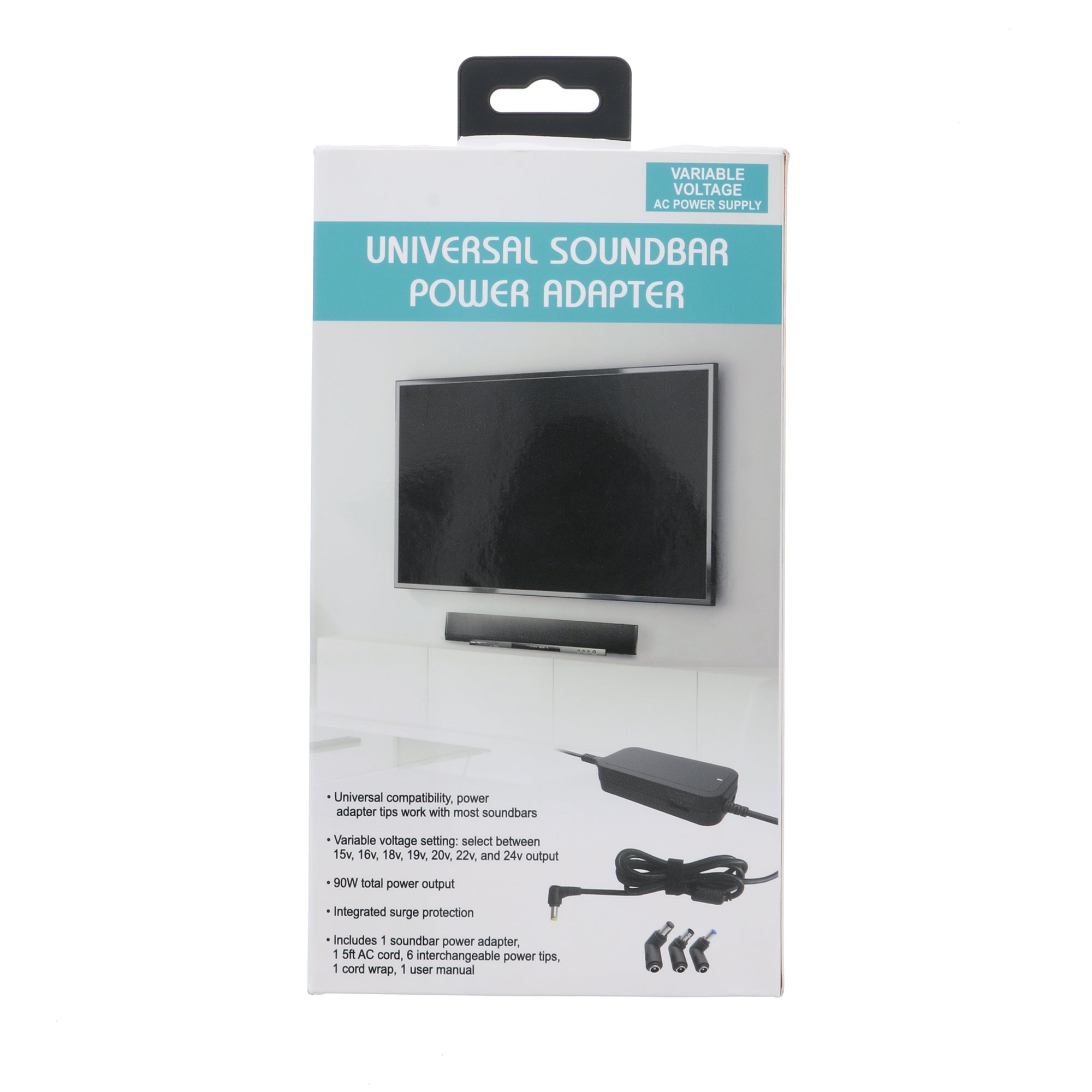 Universal Soundbar Power Adapter with Variable Voltage (12V-24V) - Xtreme 90W Power Cord with 3 Tips, Dual USB Ports & Surge Protection