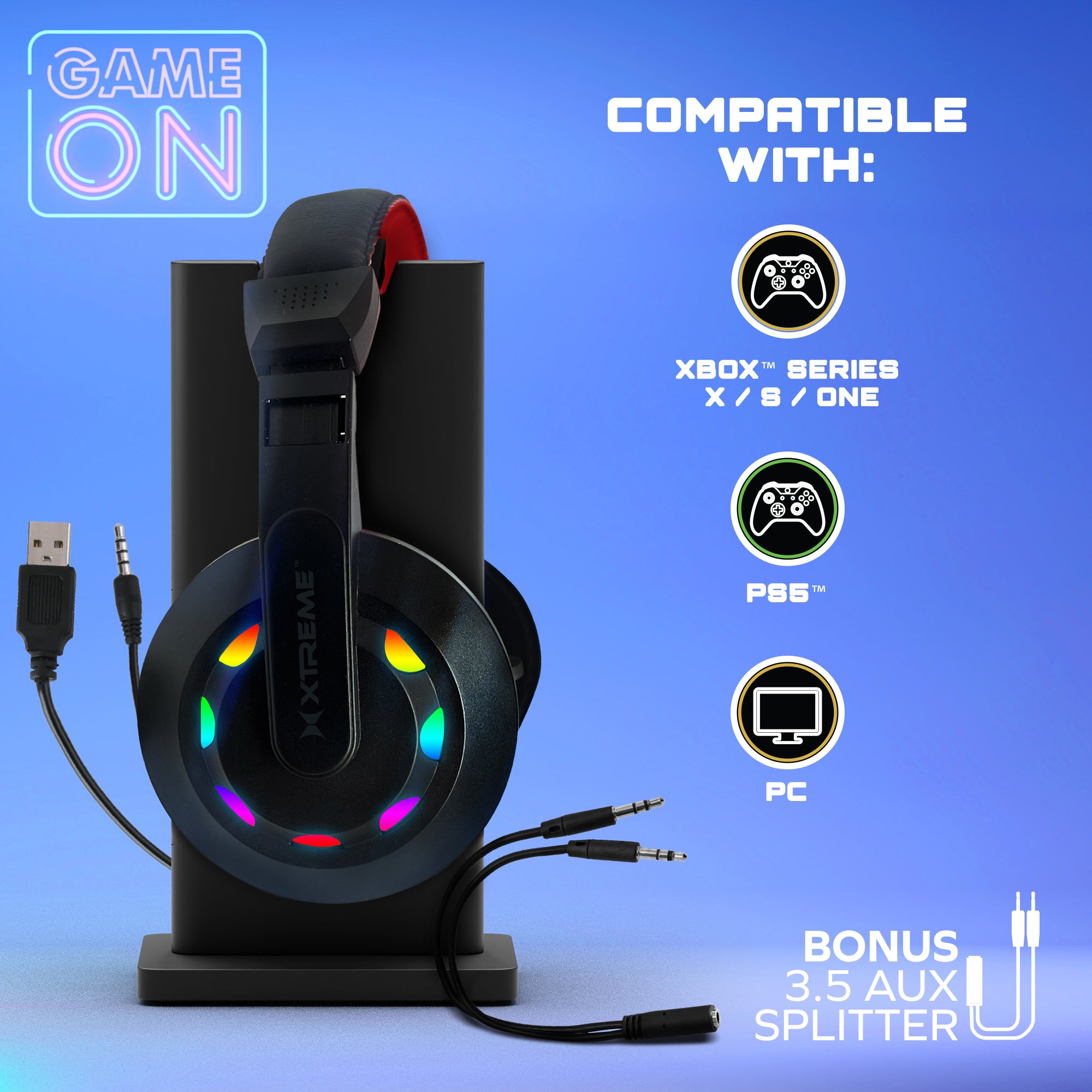 Gaming PC Headphones LED Lights, Wired Headset, Color Flow RGB Multicolor Effects
