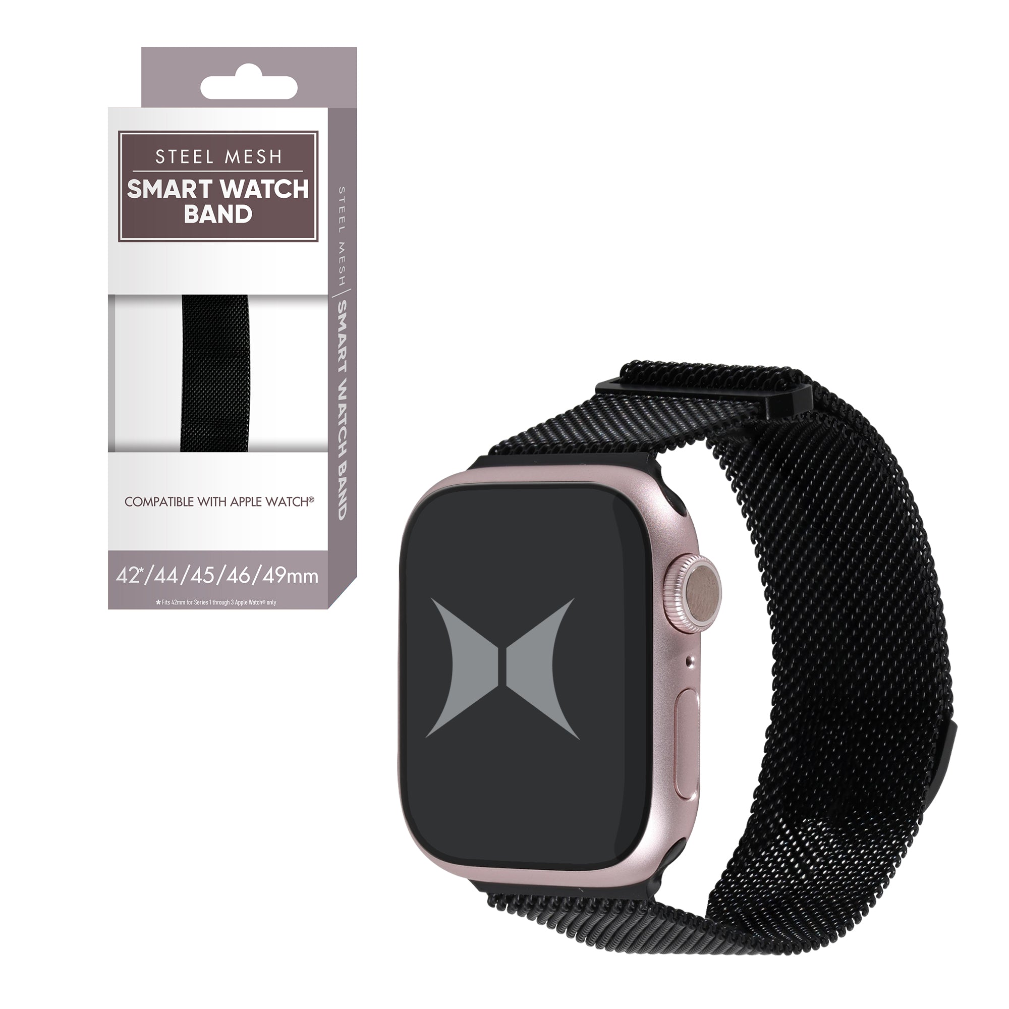 Premium Steel Mesh Apple Watch Band with Adjustable Magnetic Clasp, Black Finish, Universal Fit for all Large Series, Easy Installation