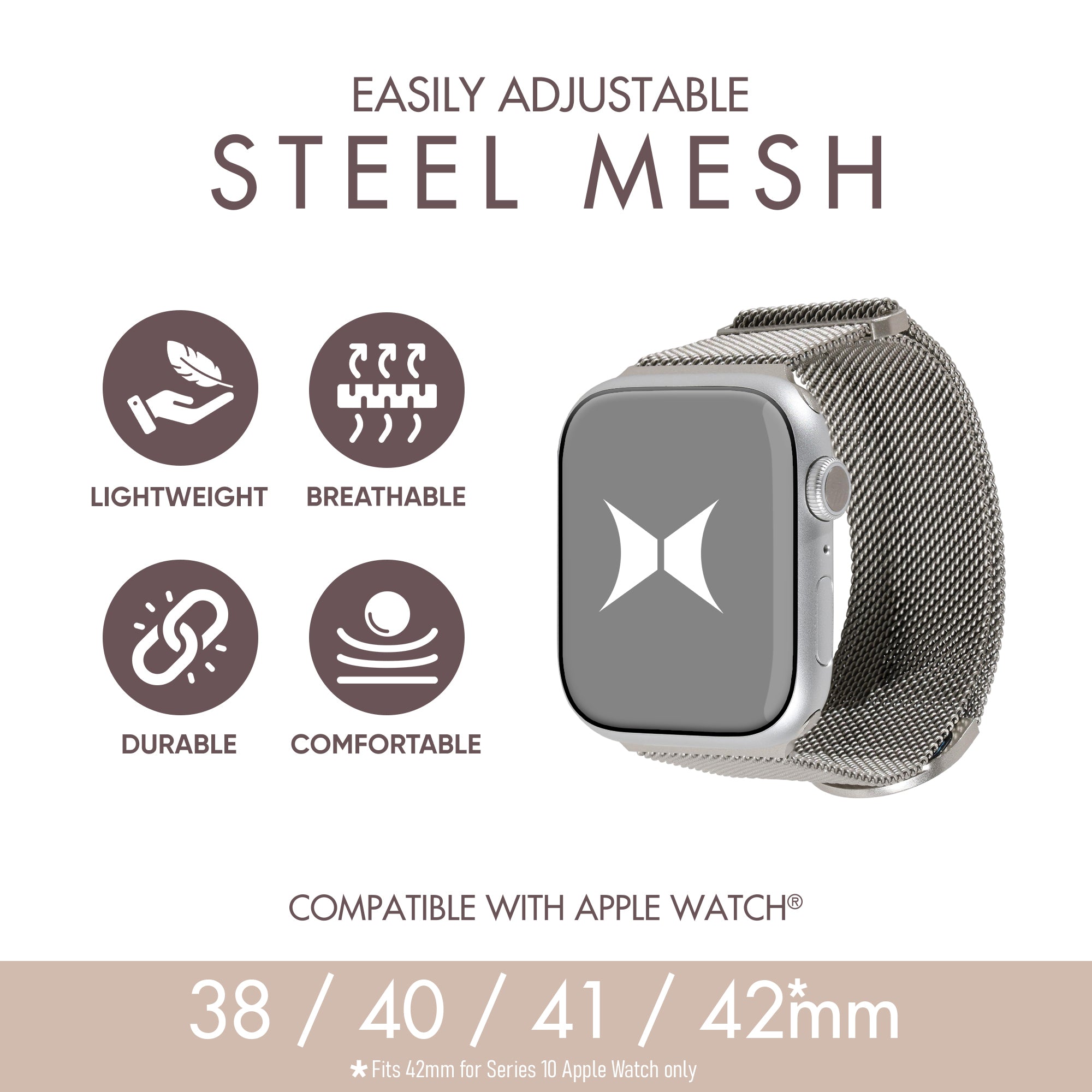 Premium Steel Mesh Apple Watch Band with Adjustable Magnetic Clasp, Starlight Finish, Universal Fit for all Small Series, Easy Installation