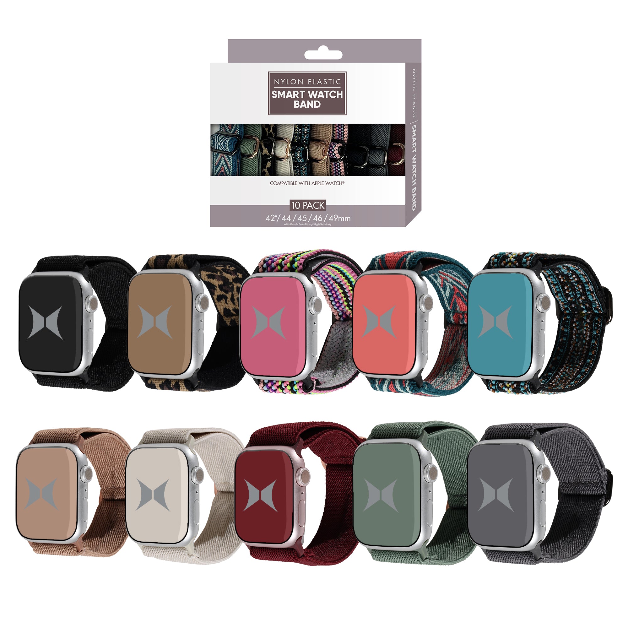 Unisex Smart Watch Nylon Braided Elastic Band 10 Pack – Large Size, Adjustable, Breathable