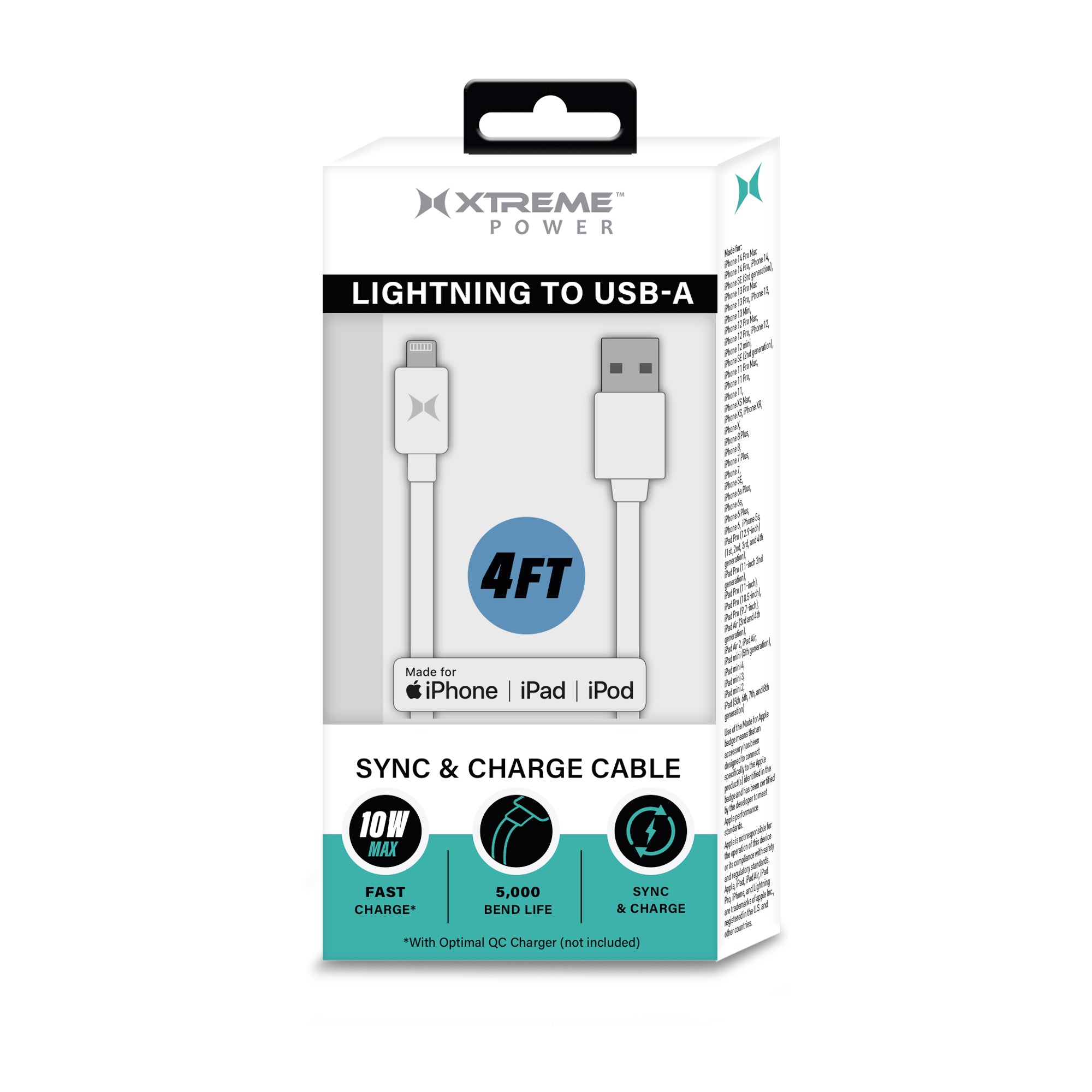 4ft 8-Pin to Type-C Cable, Fast Charging & Durable