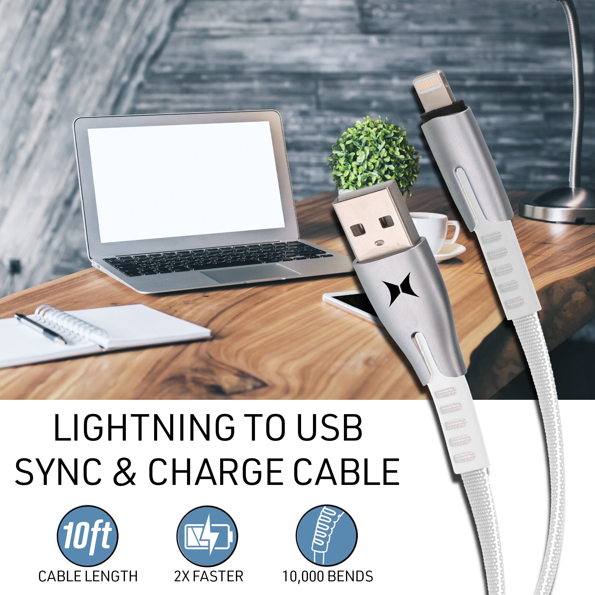 Extra-Long 10ft MFI Certified Lightning Cable - Durable & Tangle-Free