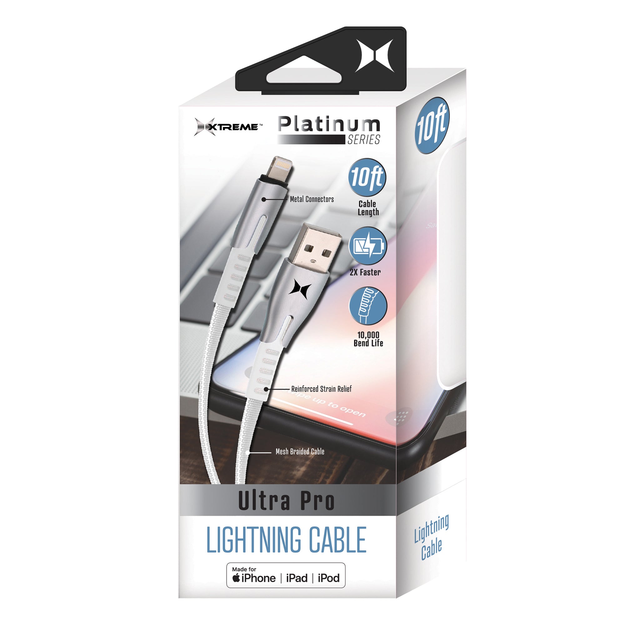 Extra-Long 10ft MFI Certified Lightning Cable - Durable & Tangle-Free