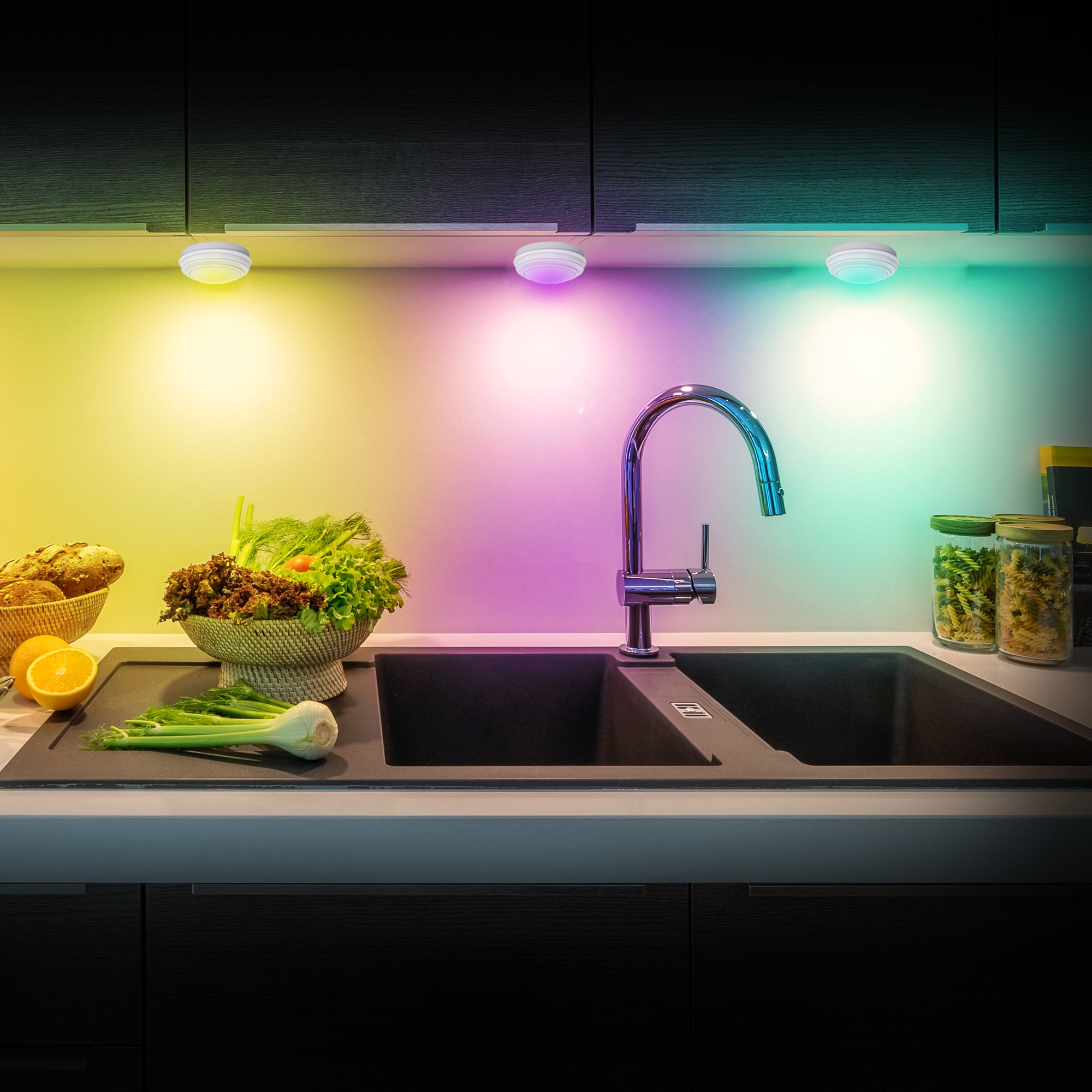 1-Pack RGB LED Puck Lights with Tap Control and Remote Control