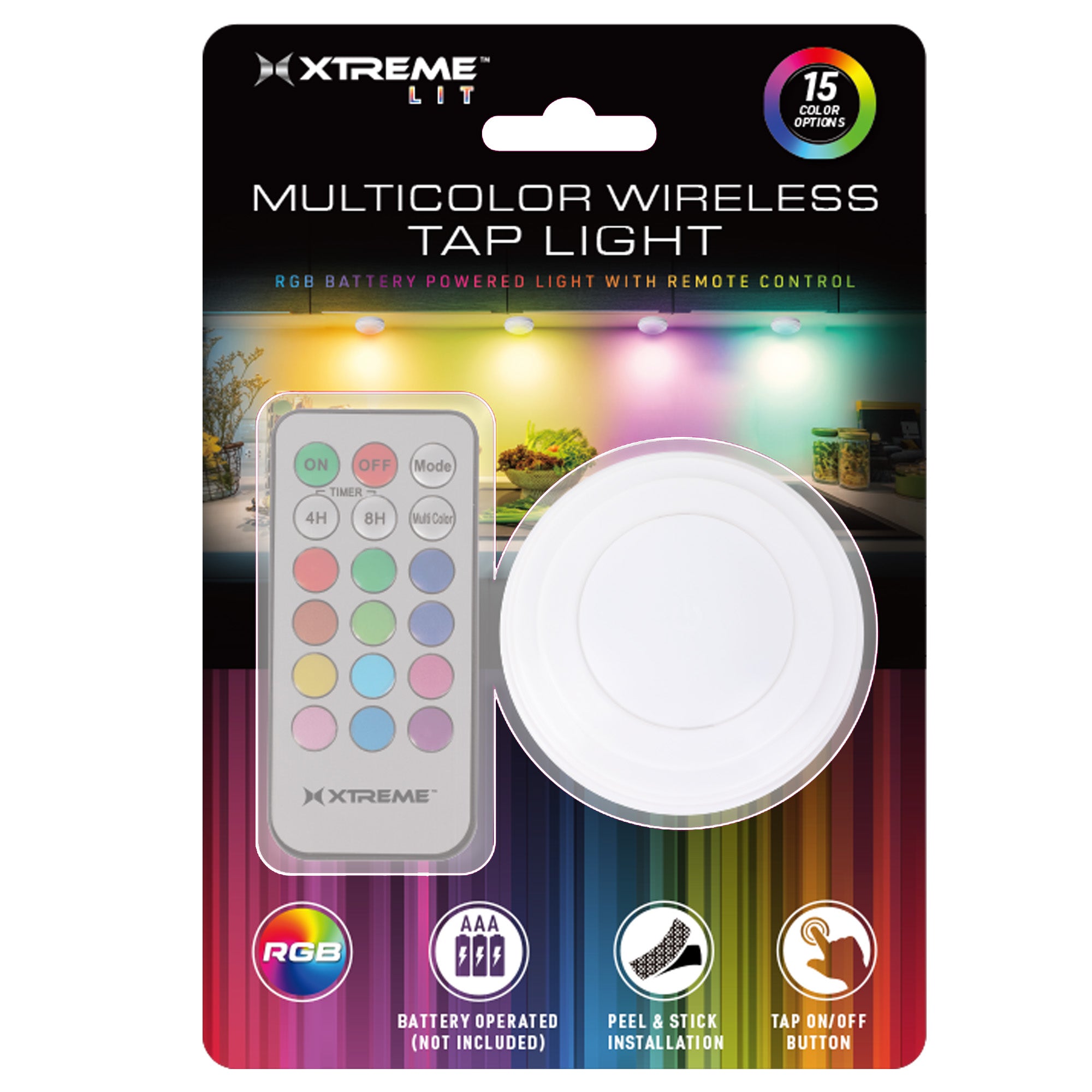 1-Pack RGB LED Puck Lights with Tap Control and Remote Control