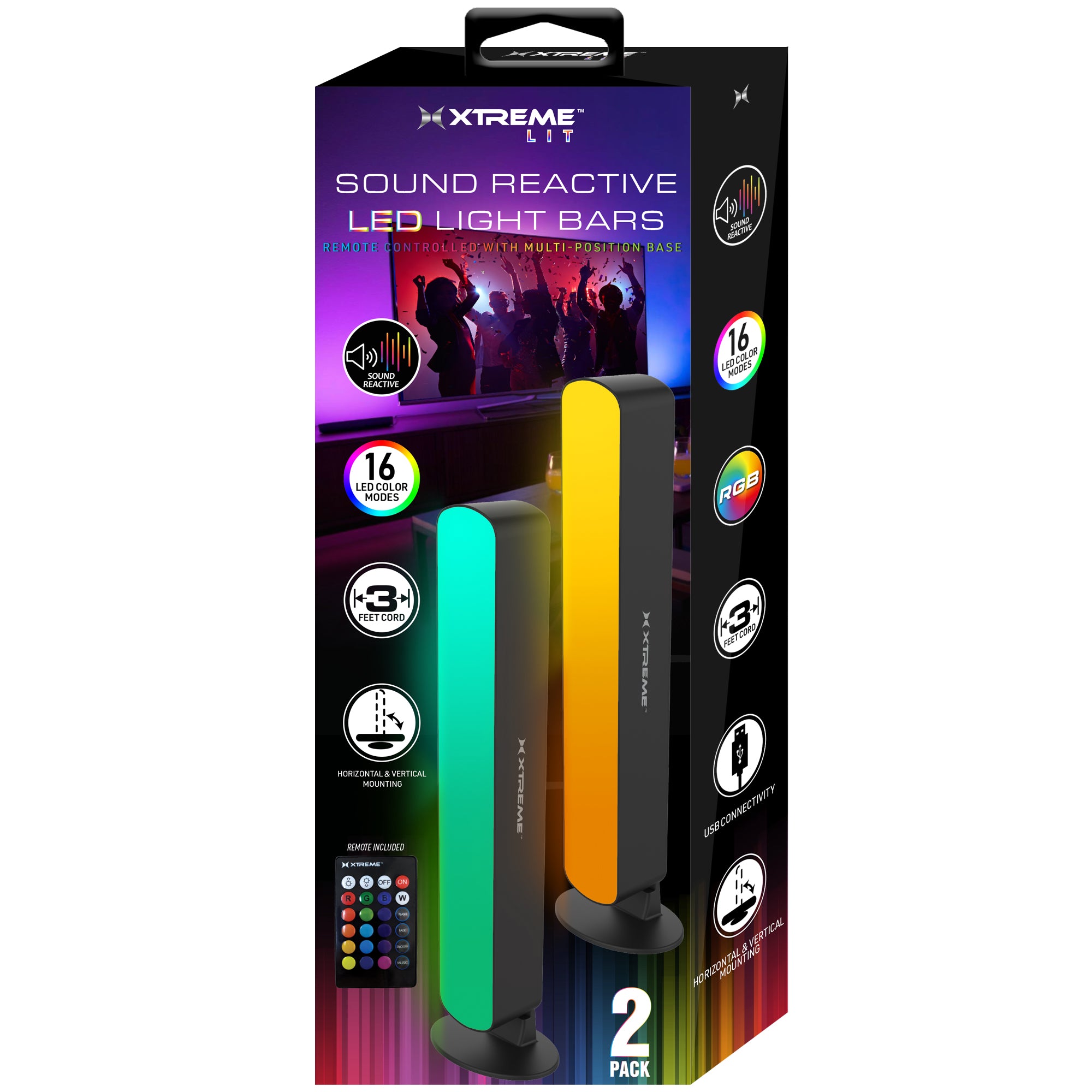 Sound-Reactive Multi-Color Horizontal/Vertical LED Light Bar with Multi-Position Base