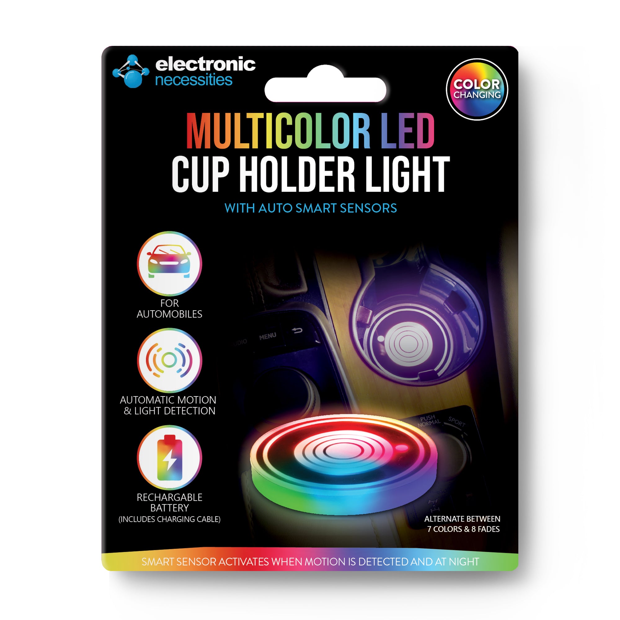 Multicolor LED Cup Holder Light, 1-Pack, Color-Changing, Universal Car Compatibility