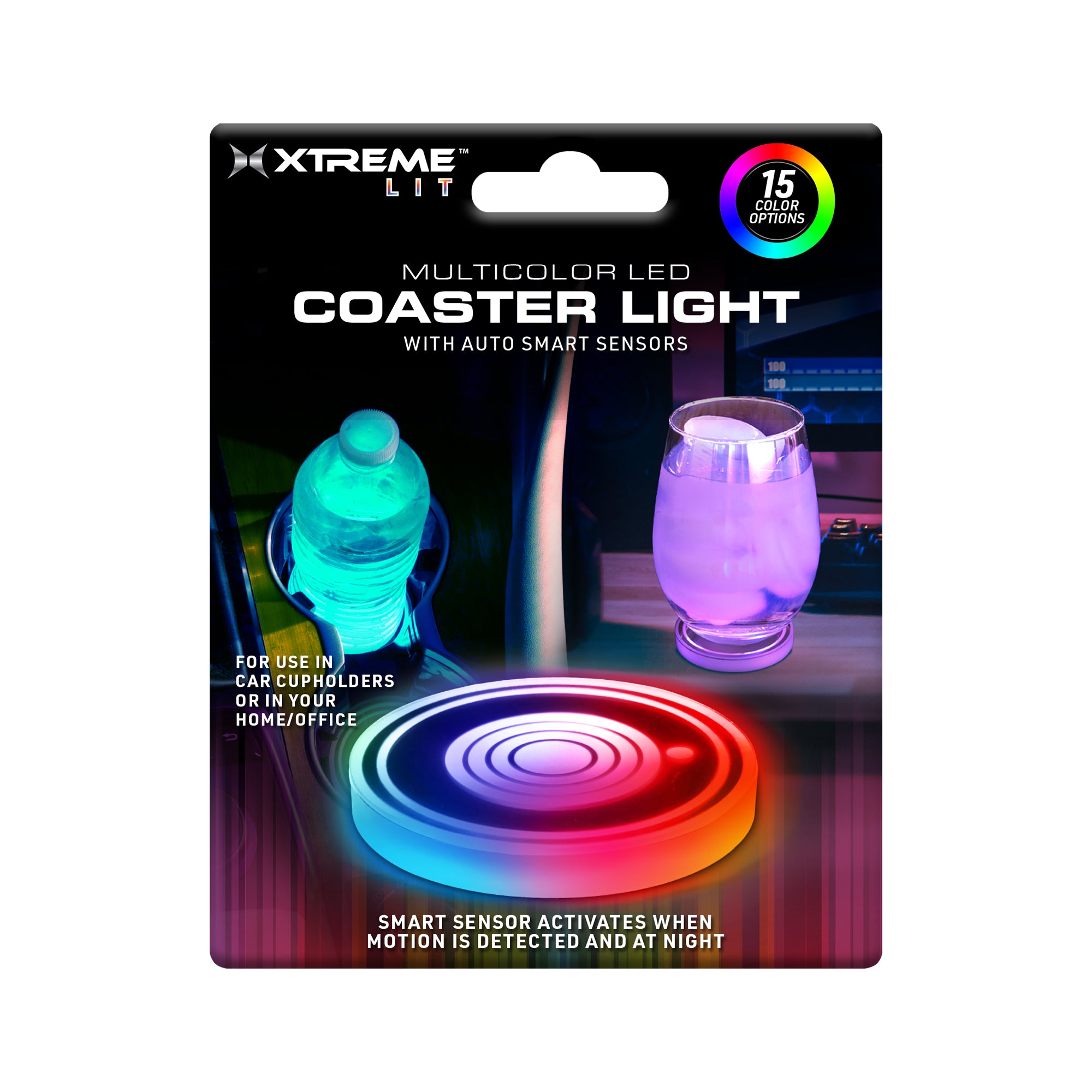 Multicolor LED Cup Holder Light, 1-Pack, Color-Changing, Universal Car Compatibility