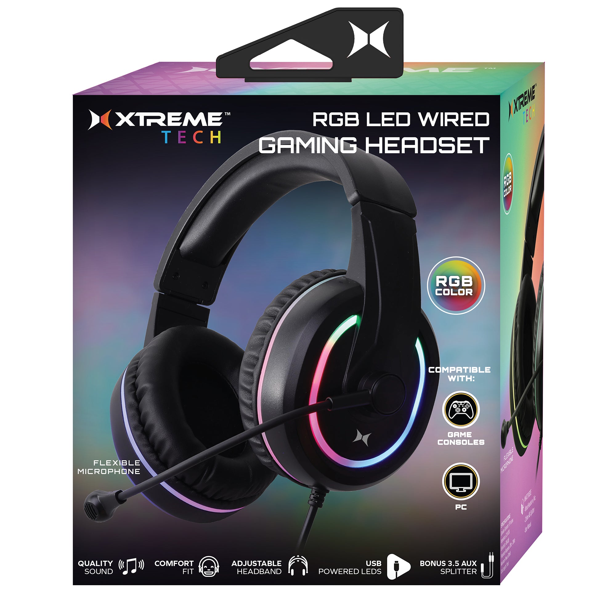 RGB LED Gaming Headset with High-Fidelity Sound, Adjustable Comfort Fit, and USB Power for PC, PS4, Xbox, and Nintendo Switch