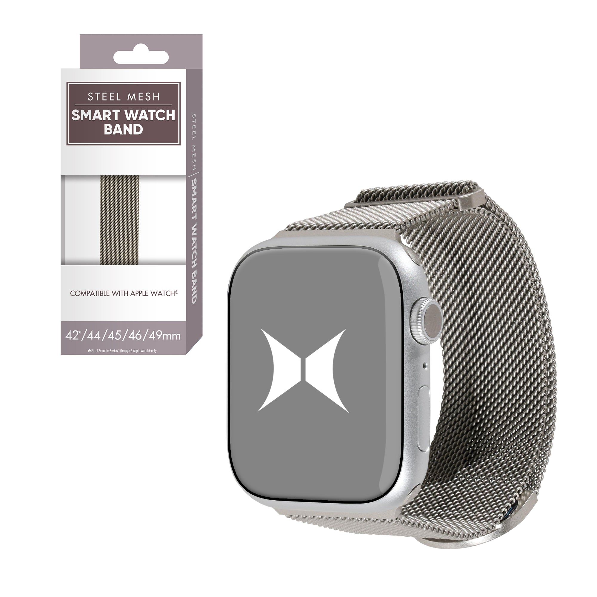 Premium Steel Mesh Apple Watch Band with Adjustable Magnetic Clasp, Starlight Finish, Universal Fit for all Large Series, Easy Installation