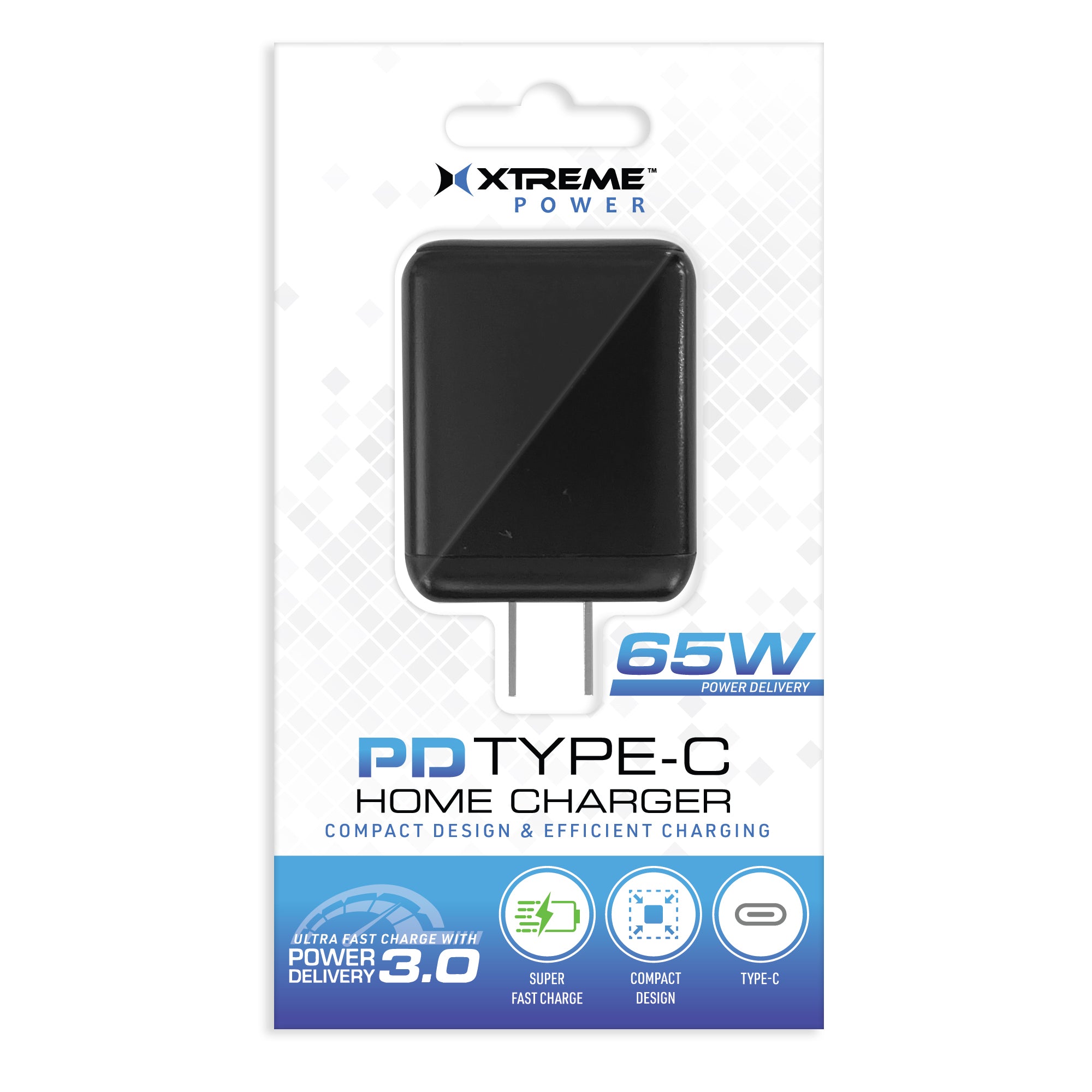 65W Type-C PD Home Charger Adapter, Fast Charging USB-C Power Delivery Wall Plug with Two Prongs for Laptops, Tablets, and Smartphones