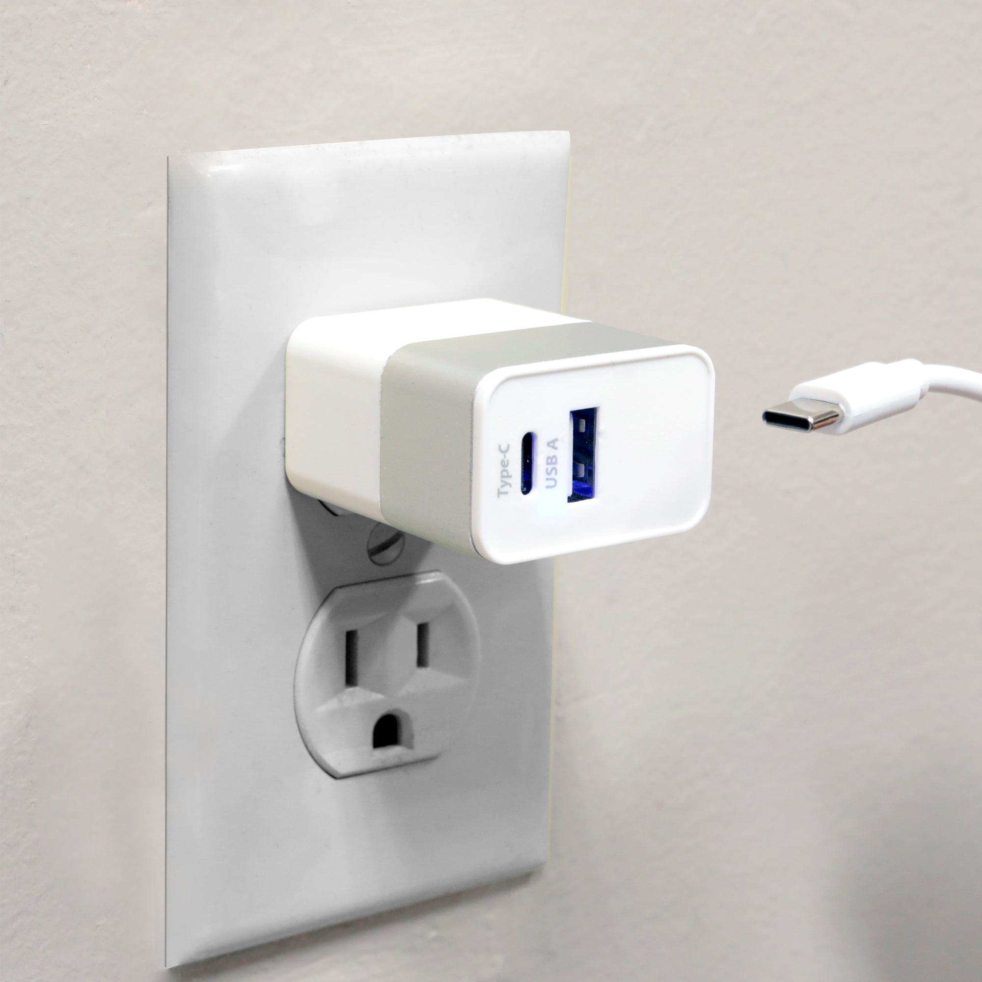 3.1 Amp USB Type C + USB A Home Wall Charger, Dual Port Fast Charging Adapter for Smartphones, Tablets, and USB-Powered Devices