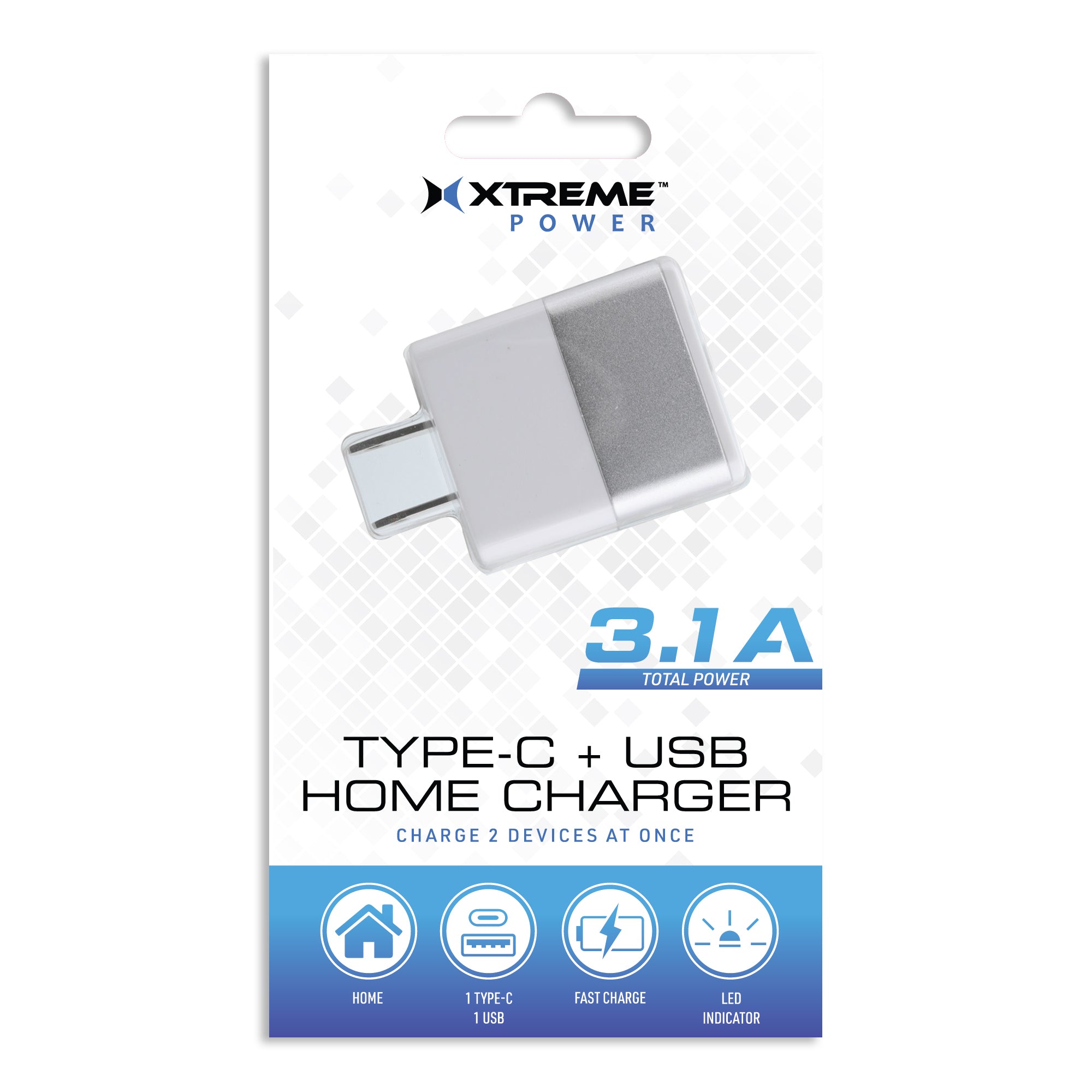 3.1 Amp USB Type C + USB A Home Wall Charger, Dual Port Fast Charging Adapter for Smartphones, Tablets, and USB-Powered Devices