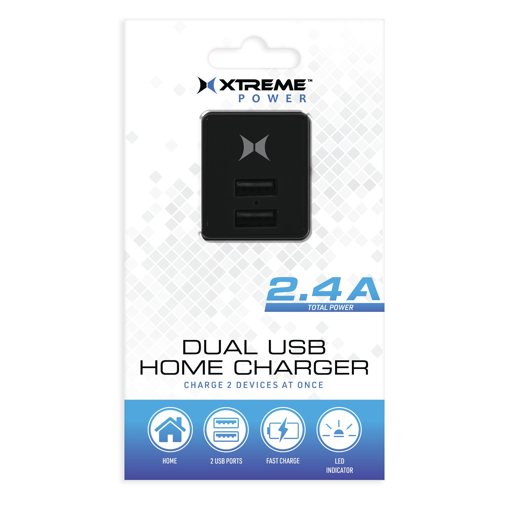 2.4A Dual USB Wall Charger with LED Power Indicator, Fast Charging Home Adapter for Smartphones, Tablets, and Mobile Devices
