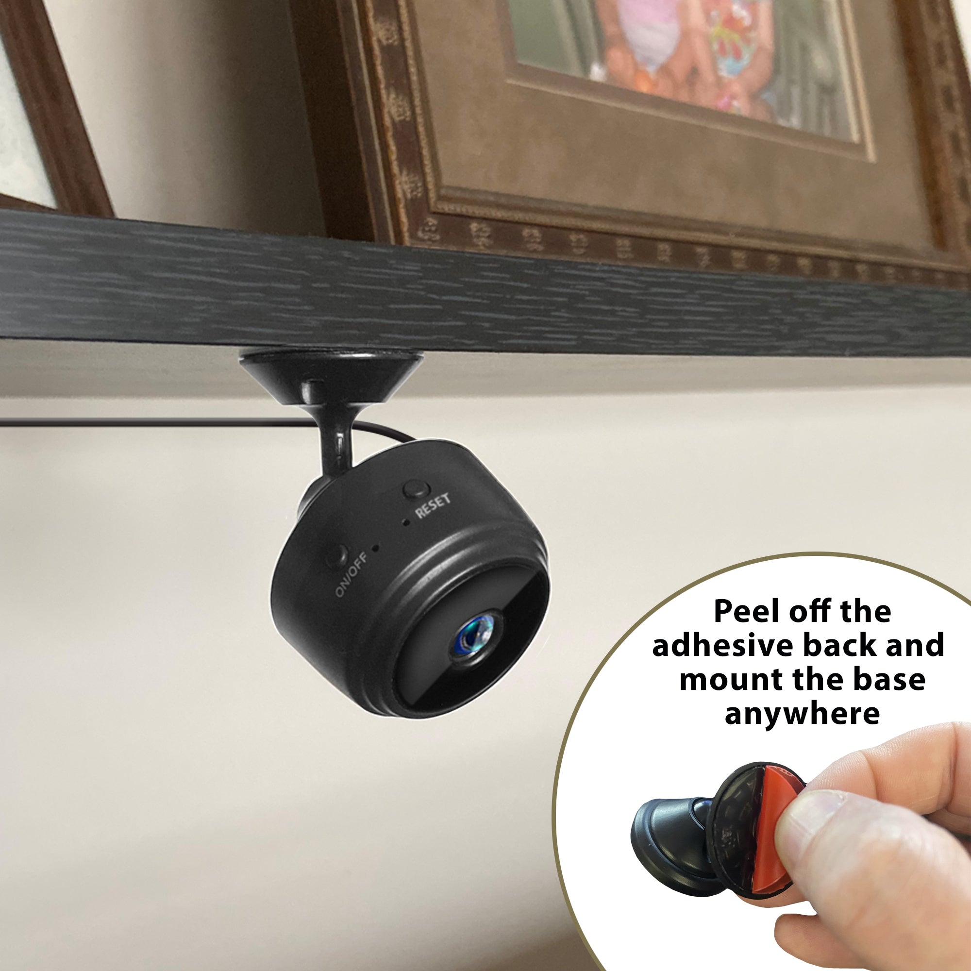 Smart Wi-Fi Mini Camera with Magnetic Back and Adhesive Mount, HD Wireless Security Camera for Home & Office with Micro SD Card Support