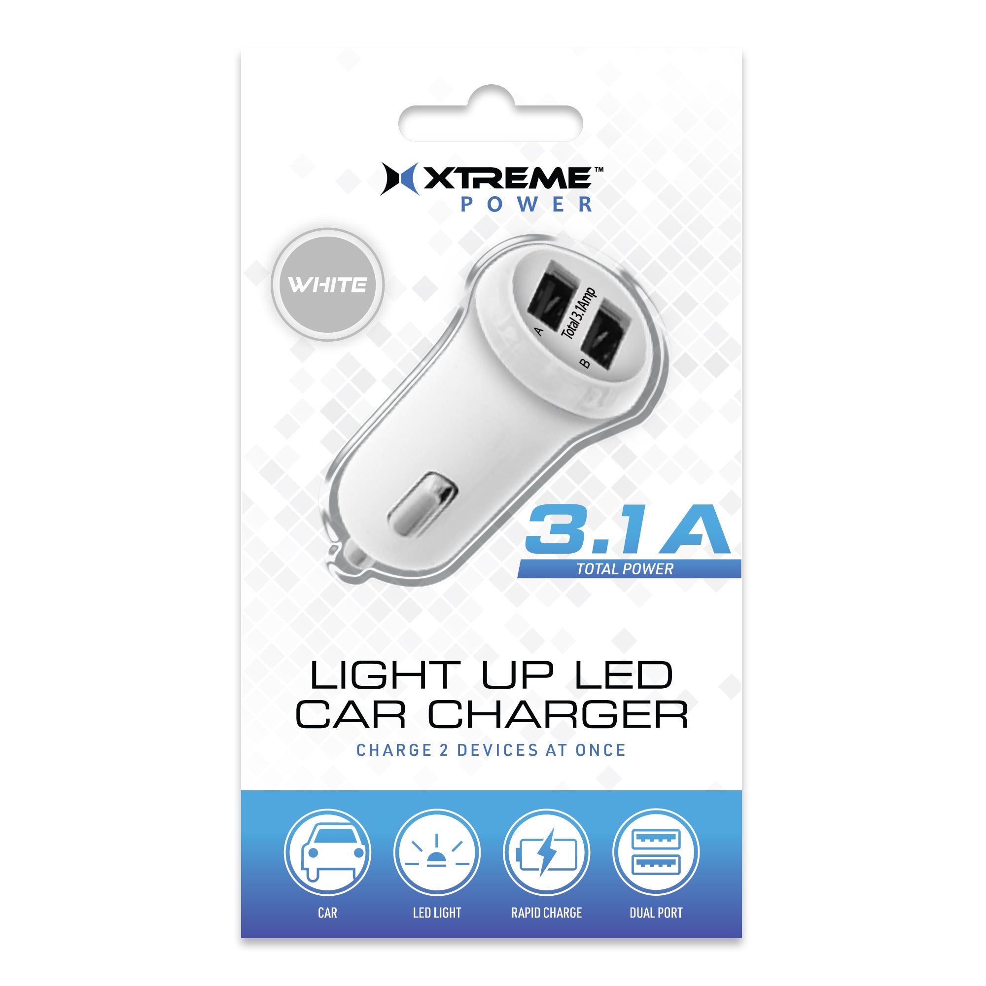 Dual Port USB LED White Light Car Charger, 3.1 Amps, Repower Compatible Devices