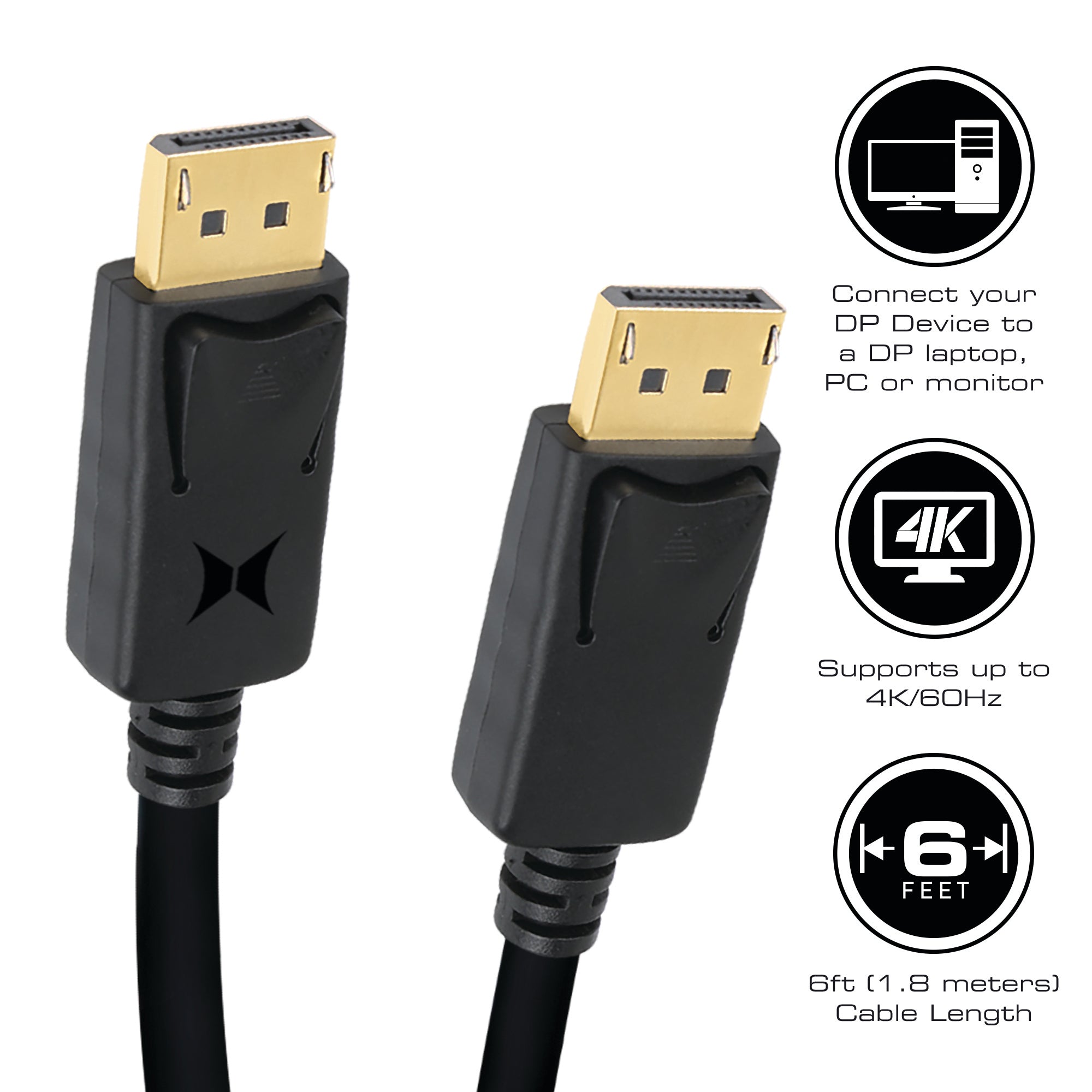 6ft DisplayPort Cable, 4K 60Hz DP Cord with Gold-Plated Connectors, High-Speed Video and Audio Cable for Monitors, Laptops, and Desktops