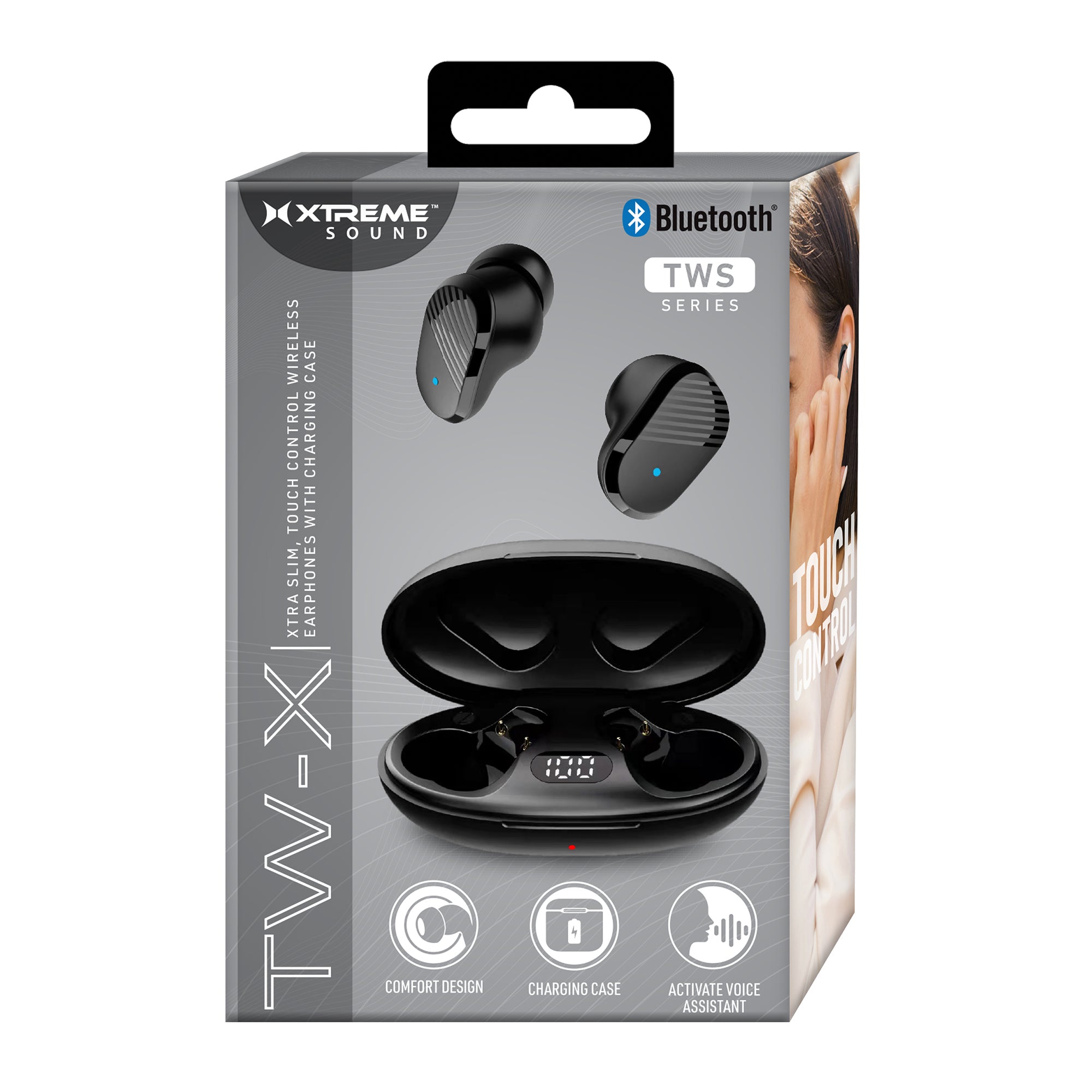SKINNY TWS True Wireless Earbuds with LCD Screen, Portable & Lightweight, Sweat-Resistant, and Included Charging Case
