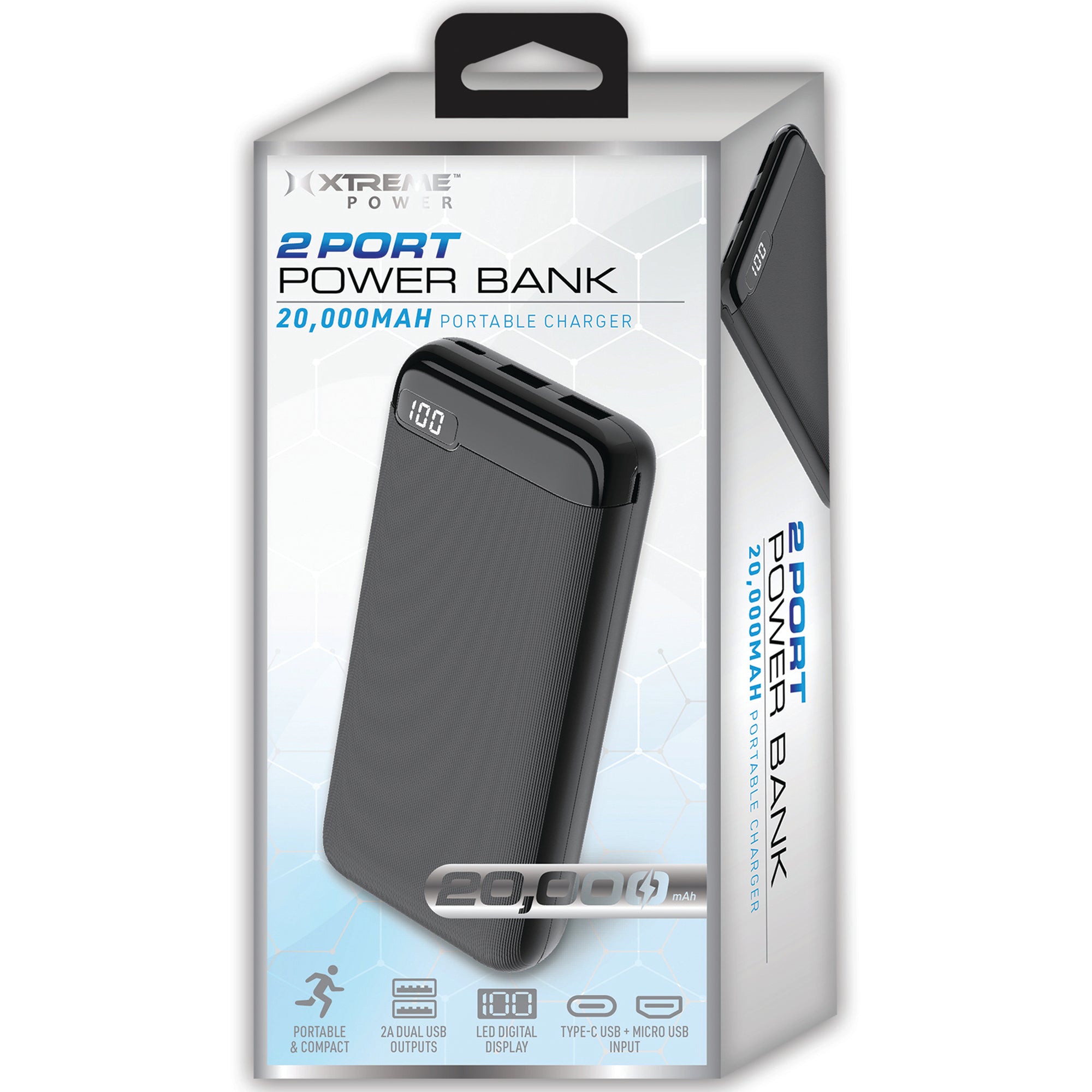 20000 mAh Power Bank with LED Screen, 2 USB-A, Type-C, and Micro USB Ports, Portable Rechargeable Battery for Travel