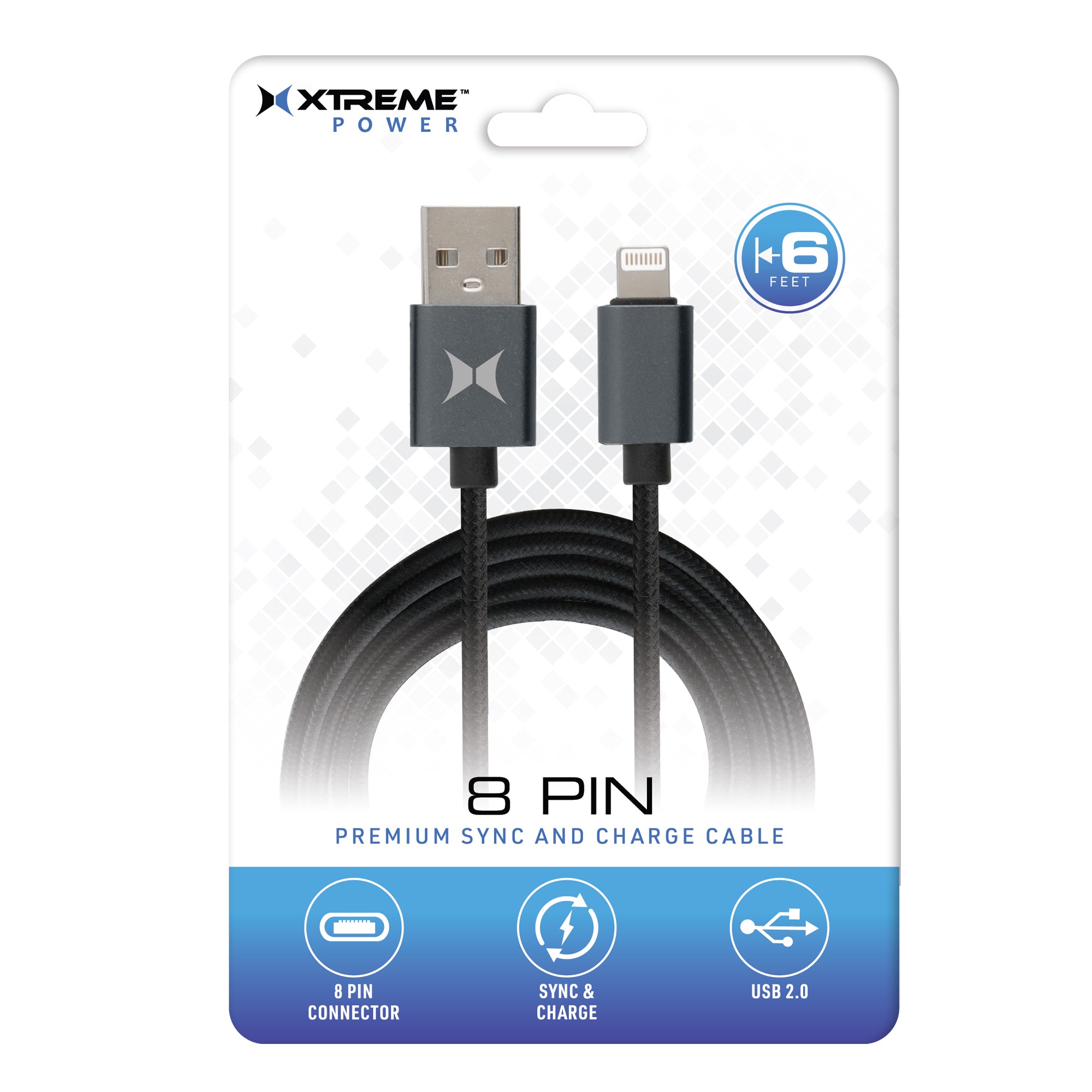 6ft Black 8 PIN to USB-A Sync & Charge Cable, Durable & Fast Charging Data Cord for Devices