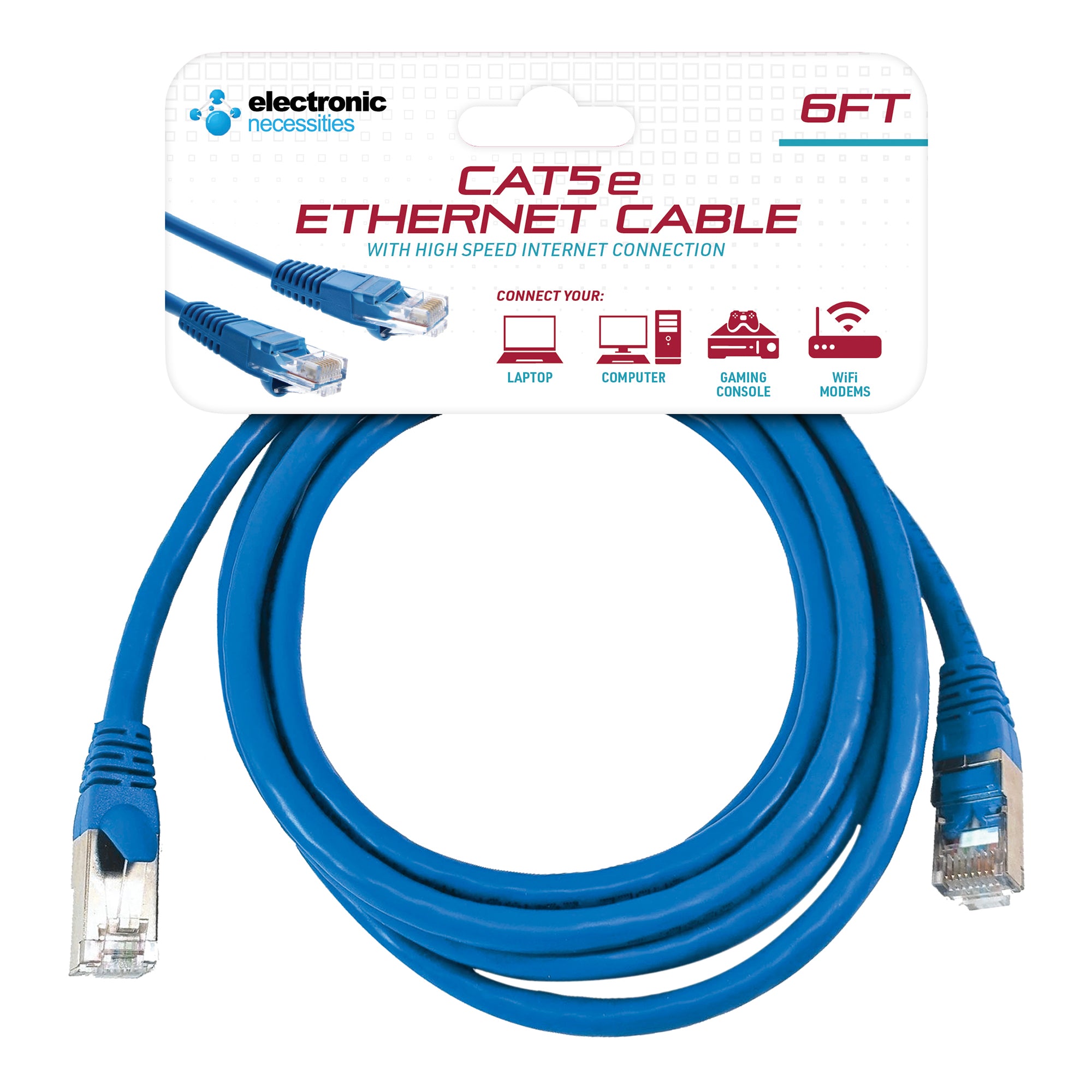 6ft Cat5e Ethernet Cable for High-Speed Internet, Gaming, and Streaming—Durable, Snagless LAN Network Patch Cord