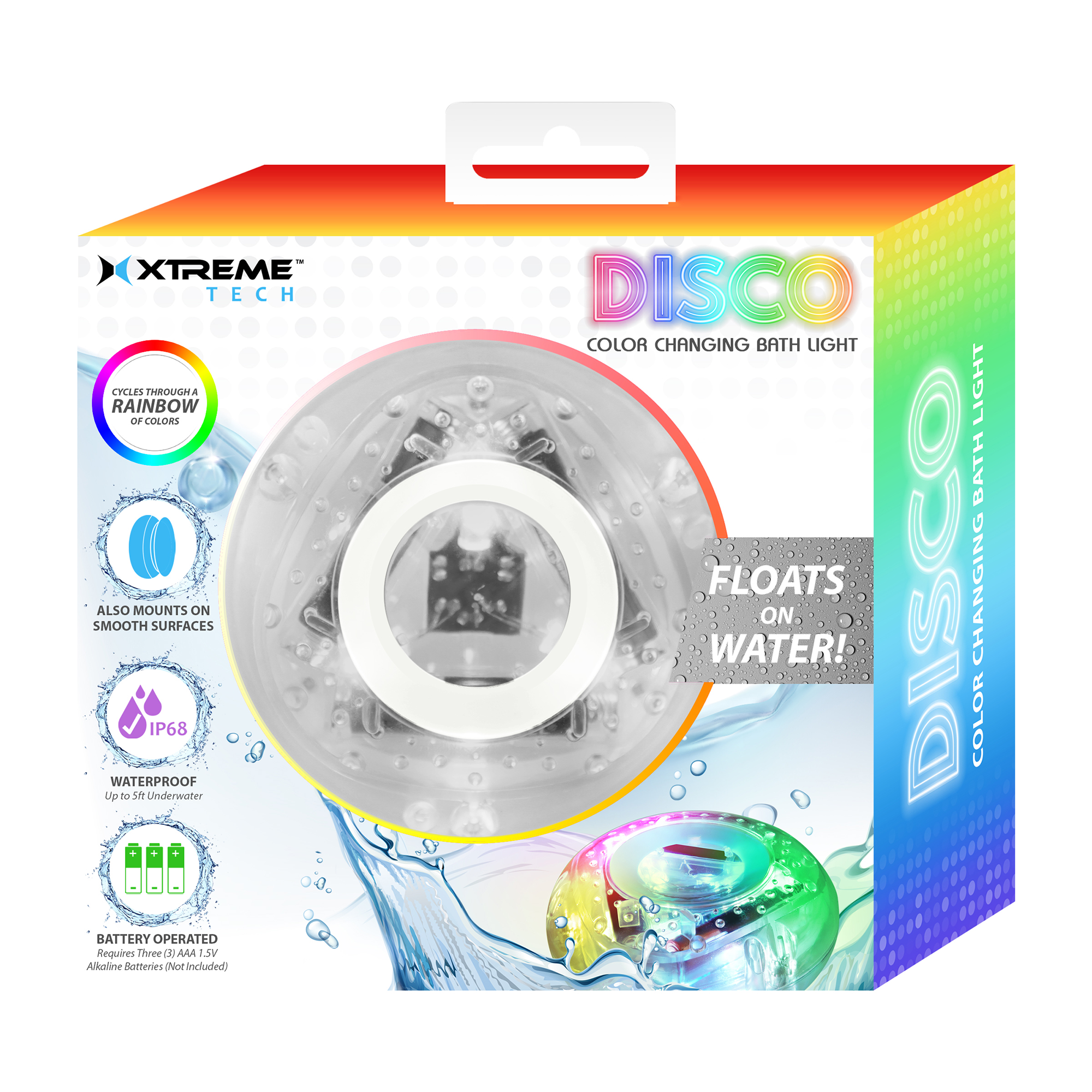 Waterproof Floating Disco Bath Light, Color Changing LED Light for Bathtub and Pool, Mounts on Smooth Surfaces, White