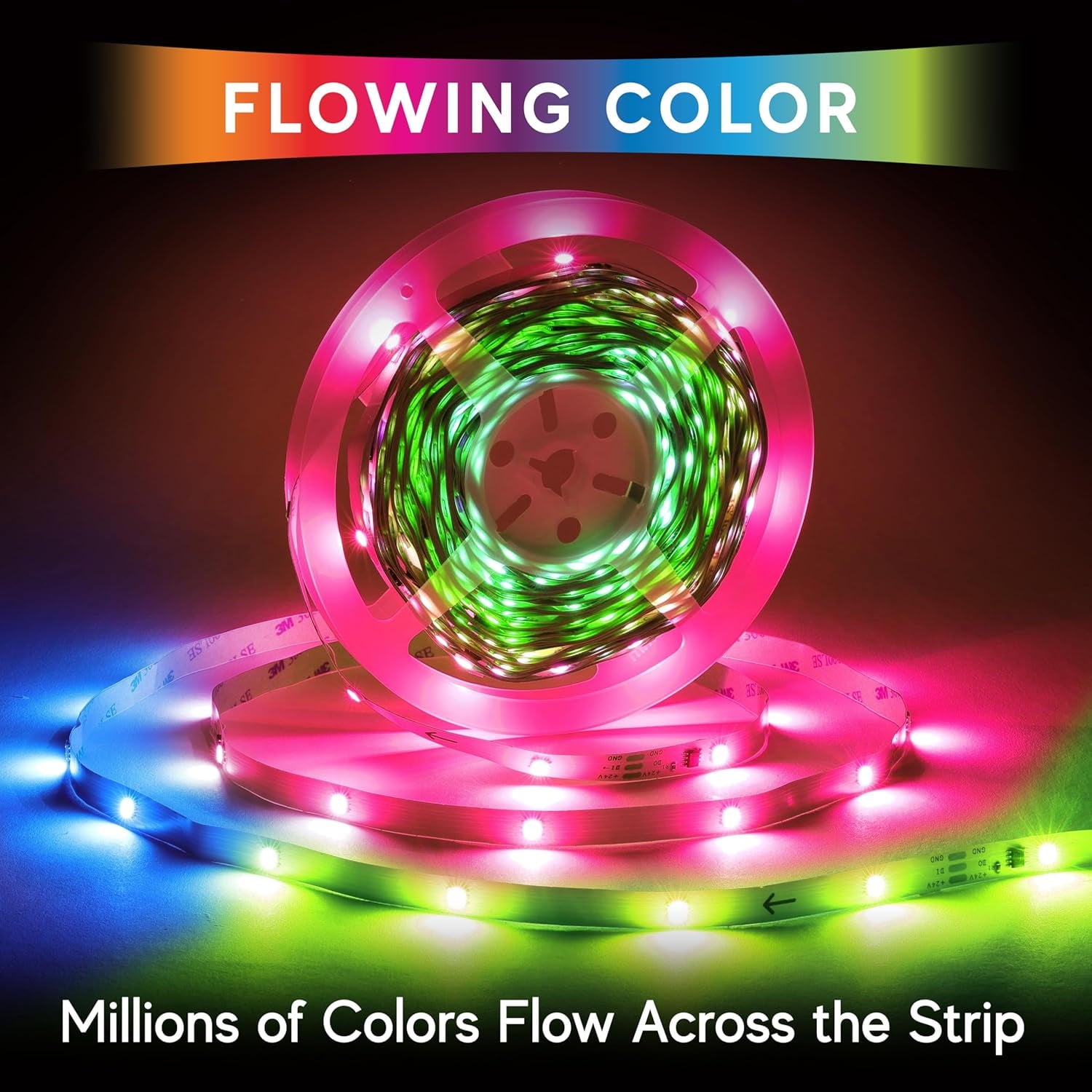 200ft Bluetooth LED Light Strips, Flowing Color Effect, App Use, Indoor