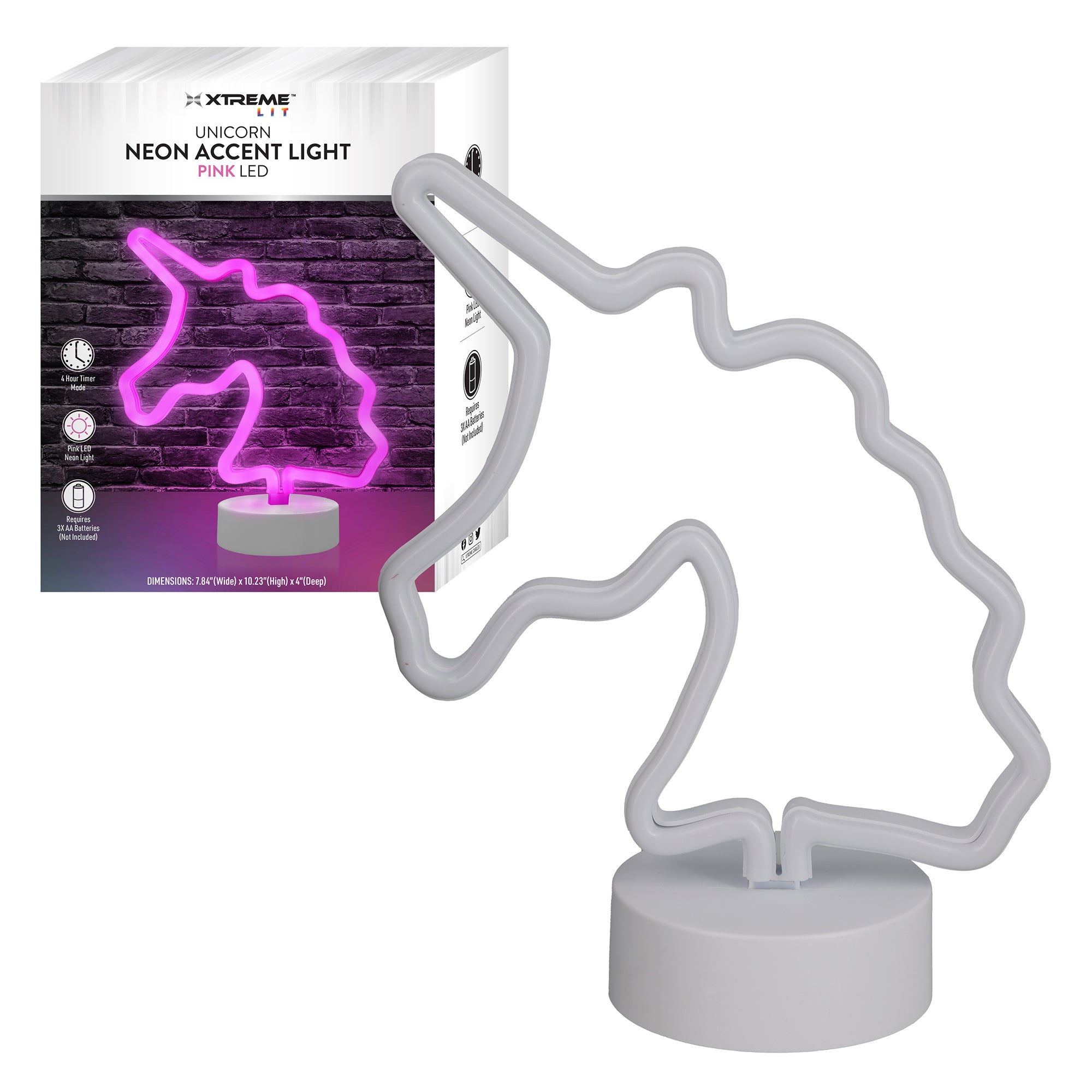 Unicorn Neon Pink LED Tabletop Sign with Holder Base, Battery Powered, 4 Hour Timer