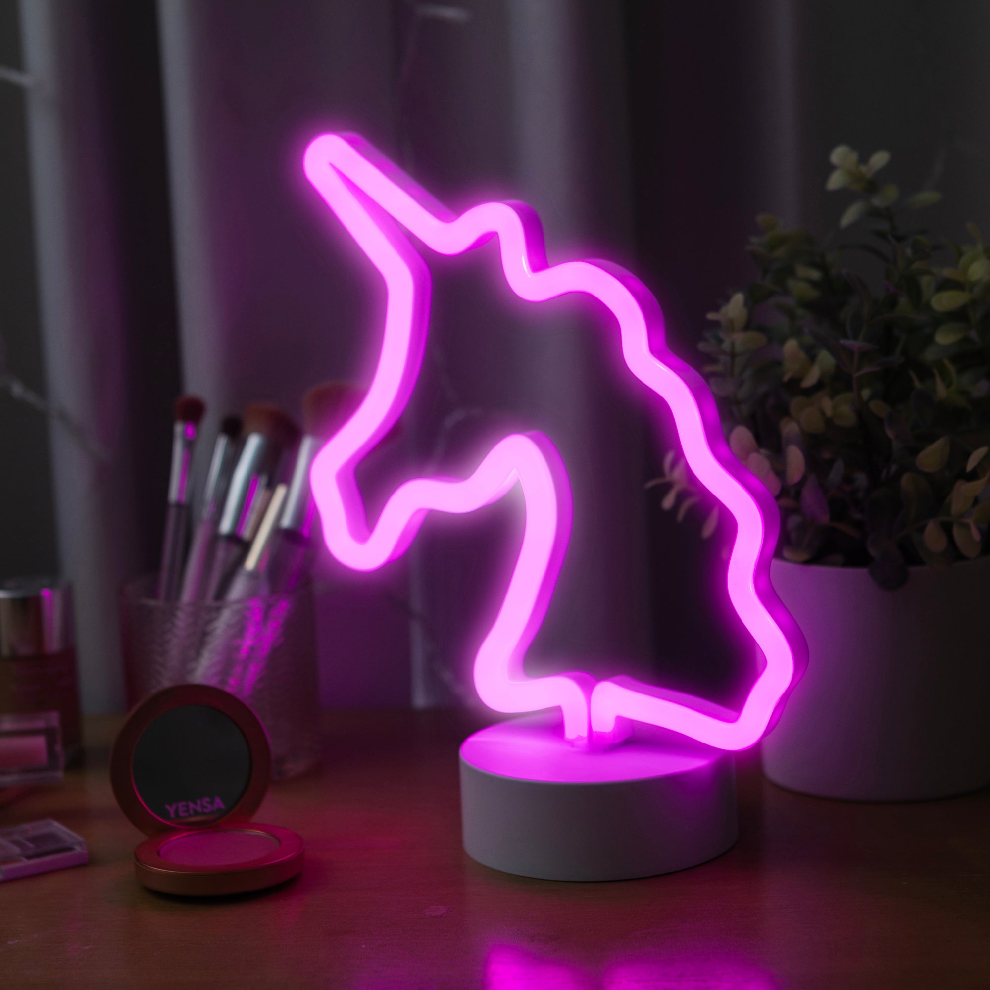 Unicorn Neon Pink LED Tabletop Sign with Holder Base, Battery Powered, 4 Hour Timer