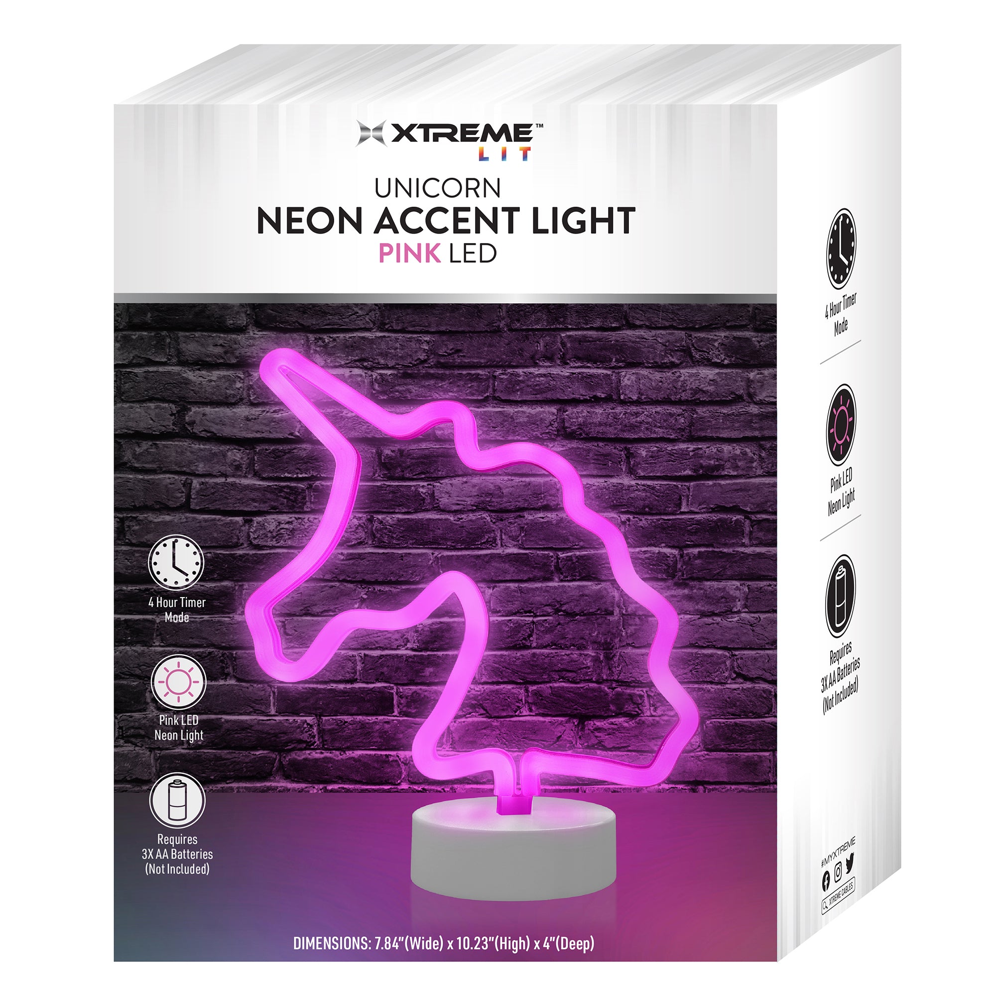 Unicorn Neon Pink LED Tabletop Sign with Holder Base, Battery Powered, 4 Hour Timer