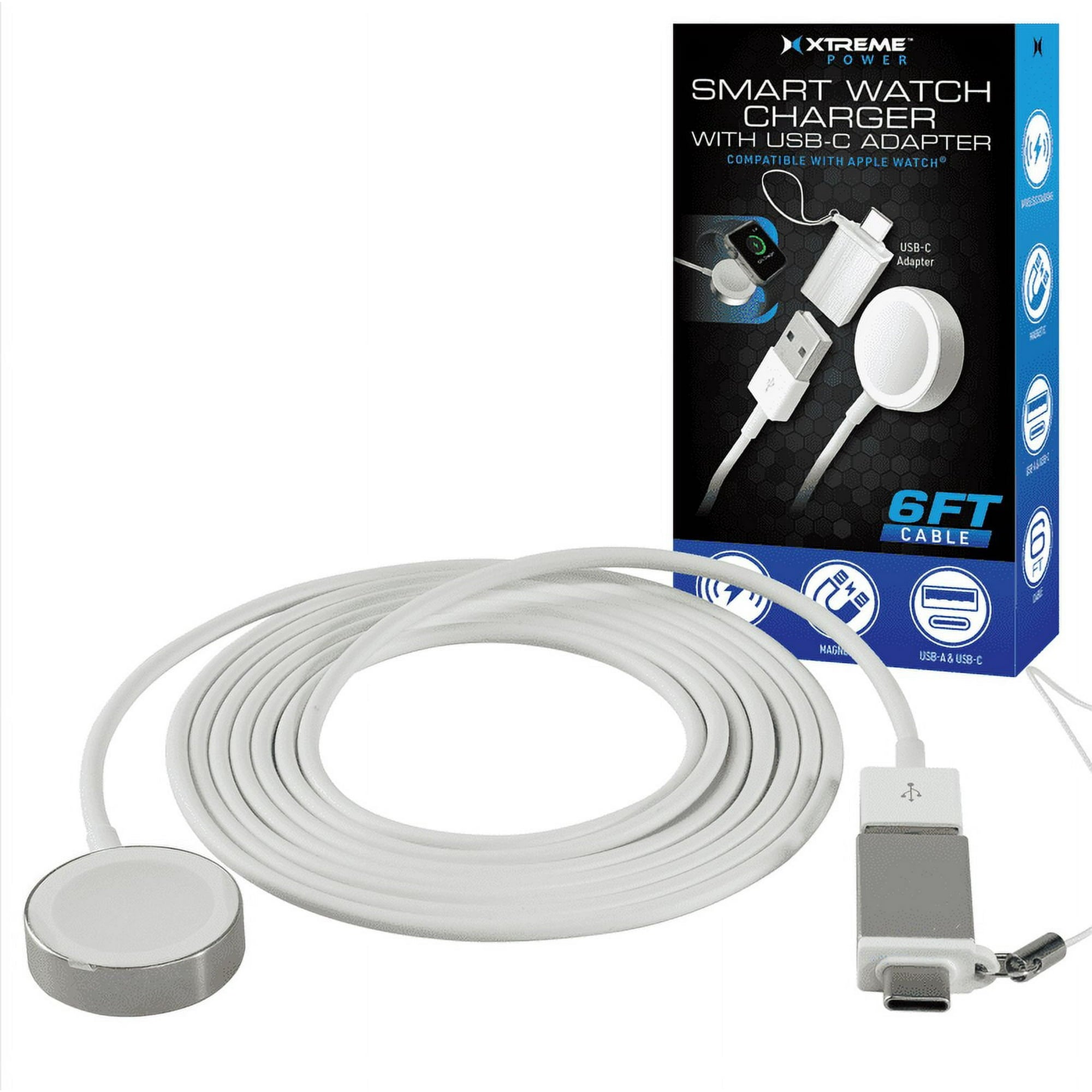 Smart Watch Charger with 6FT Magnetic Wireless Charging Cable, USB-A & USB-C Adapter