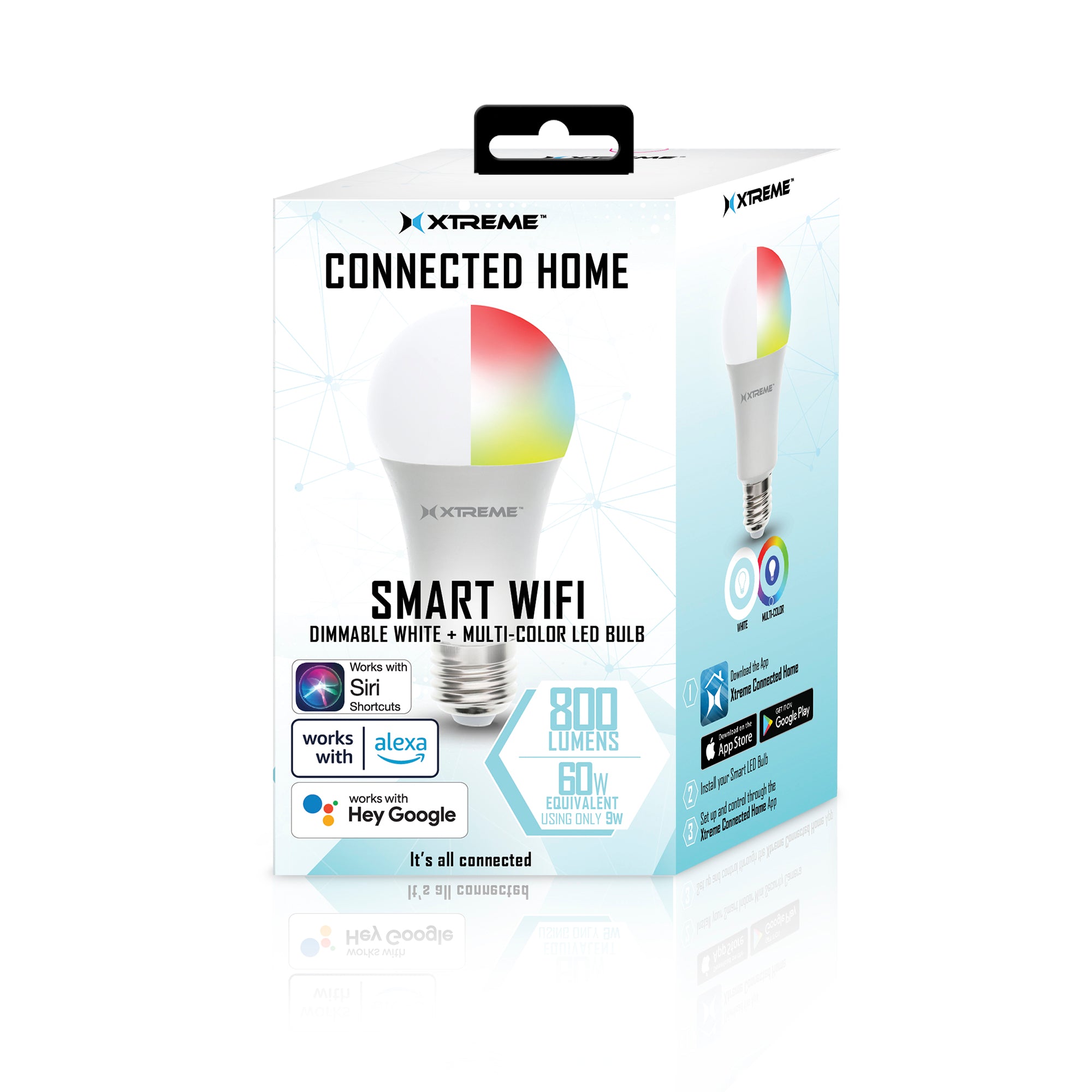 Smart Wi-Fi Dimmable White + Multi Color LED Light Bulb, A19, E26, 9 Watt, Mobile App Control