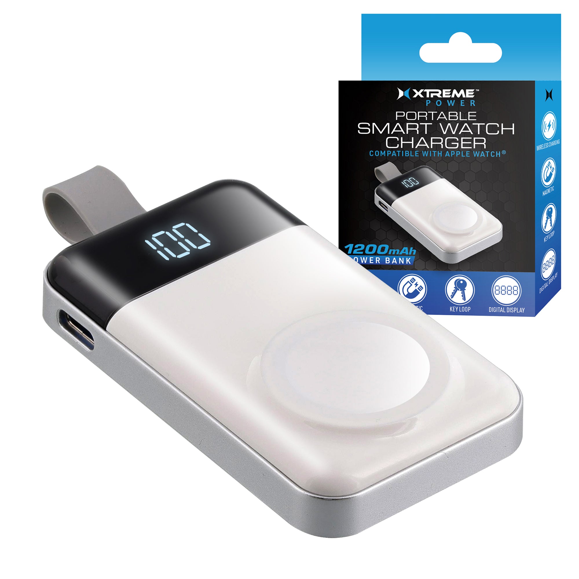 Portable Apple Watch Charger, 1200mAh Magnetic Wireless Keychain Power Bank, Fast Charging for Apple Watch