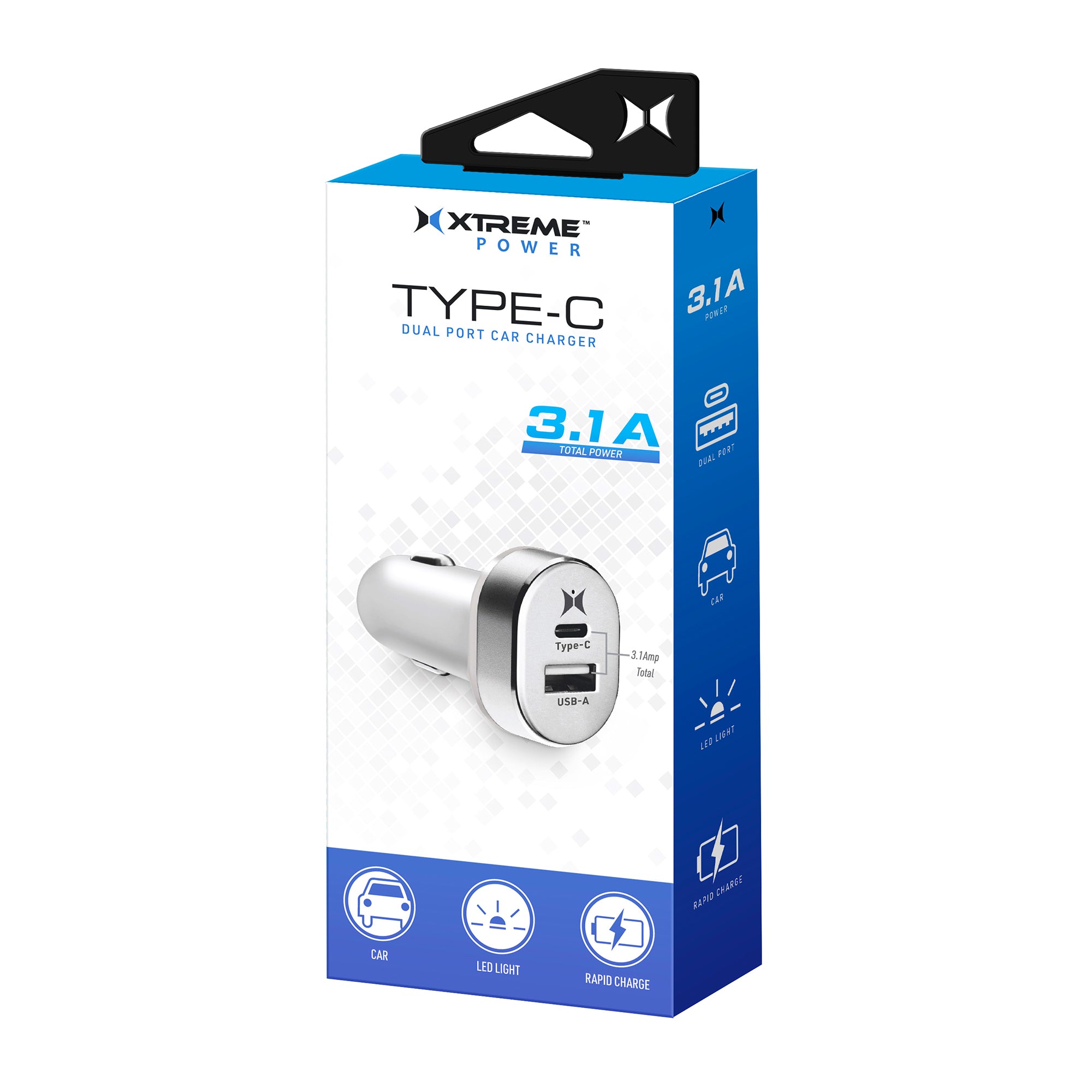 Dual Port Car Charger with USB-A & Type-C, 3.1A Fast Charging Adapter with LED Light for All Smartphones and Devices