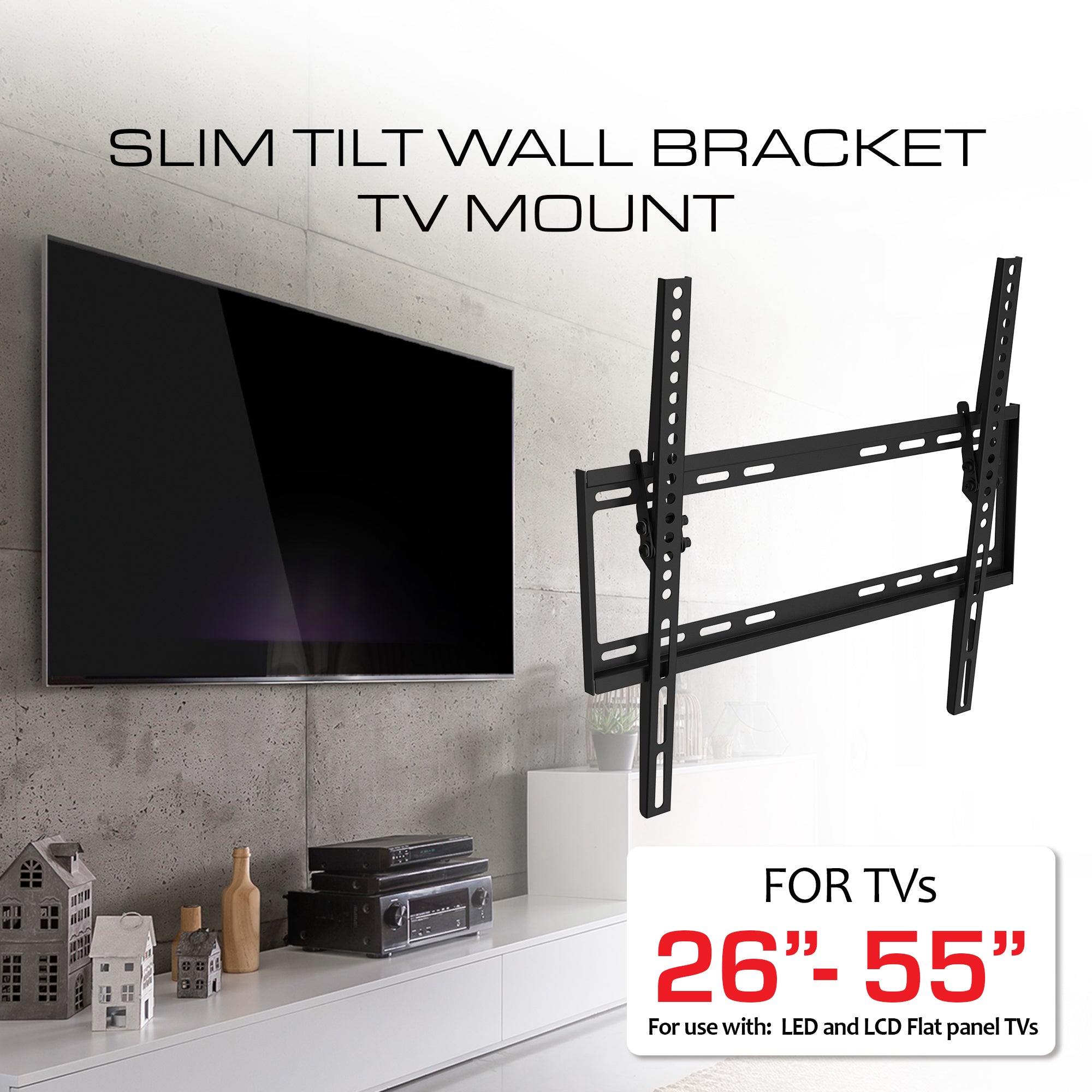Tilt TV Wall Mount for 26-55 Inch TVs - Universal Flat Panel TV Bracket with VESA Compatibility, 77 lbs Capacity & Easy Cable Management