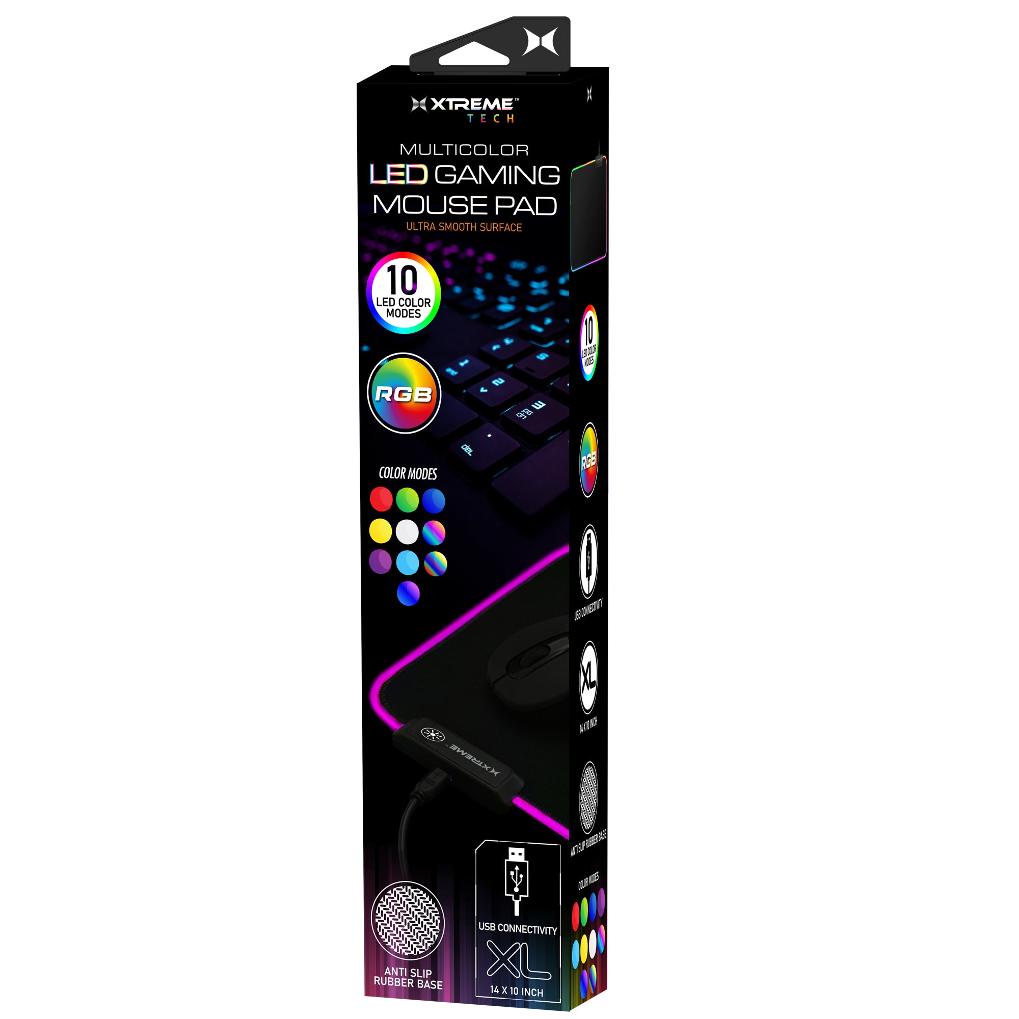 Multicolor LED RGB Gaming Mouse Pad, 10 Selectable Color Modes, Anti-Slip Surface, Connect Power Connector to USB Port On Devices