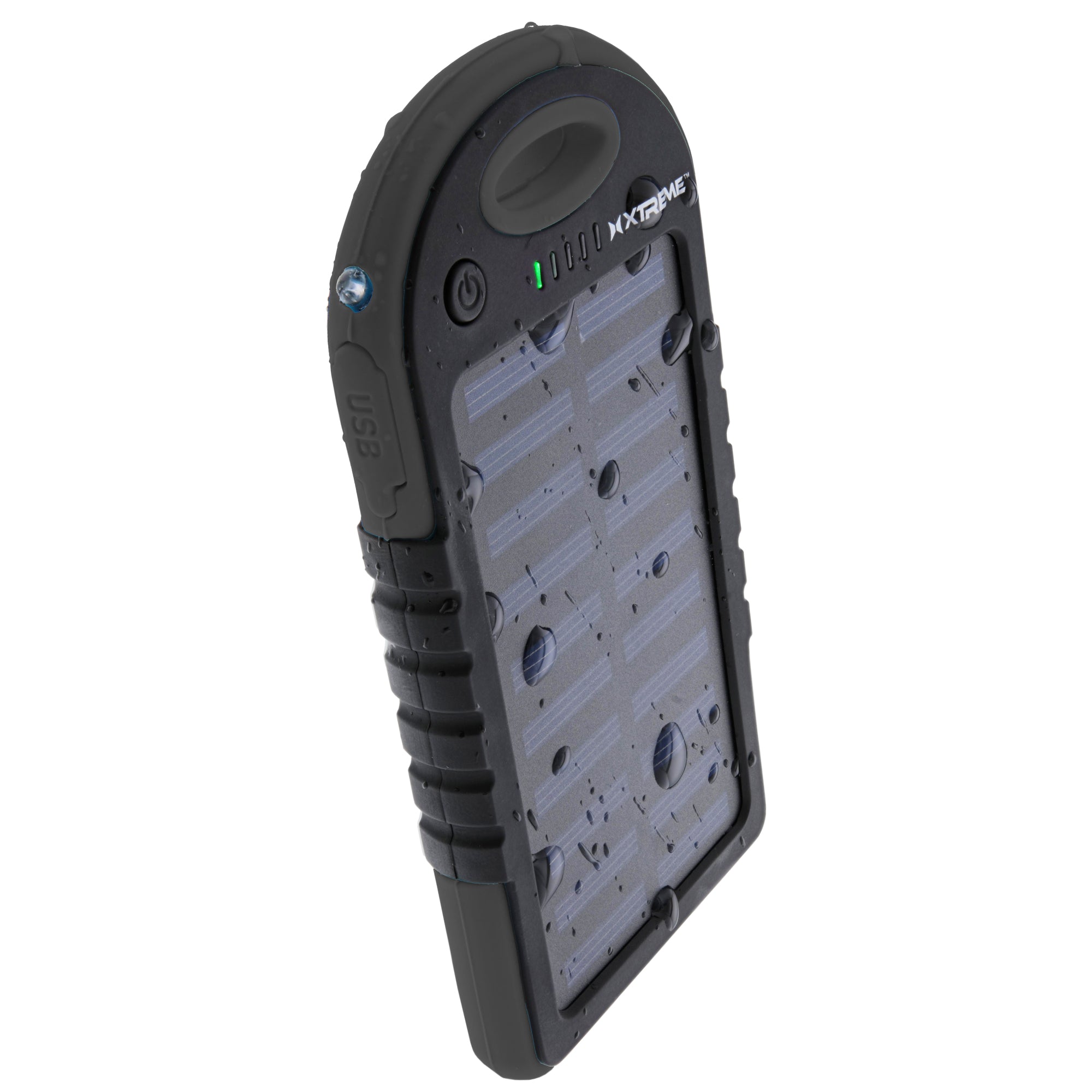 5000mAH External Black Solar Panel Battery Bank, Weatherproof, Dual USB Port