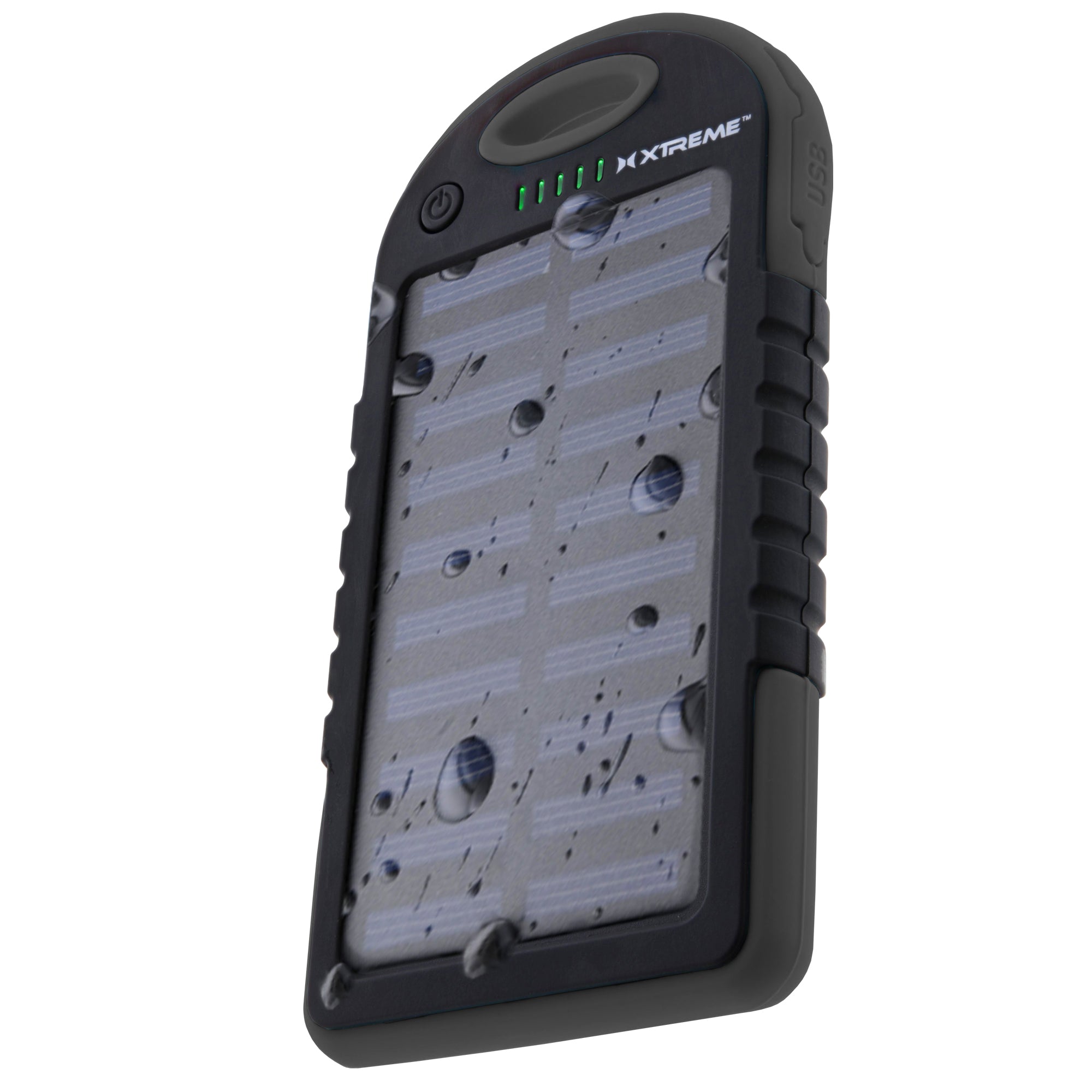 5000mAH External Black Solar Panel Battery Bank, Weatherproof, Dual USB Port