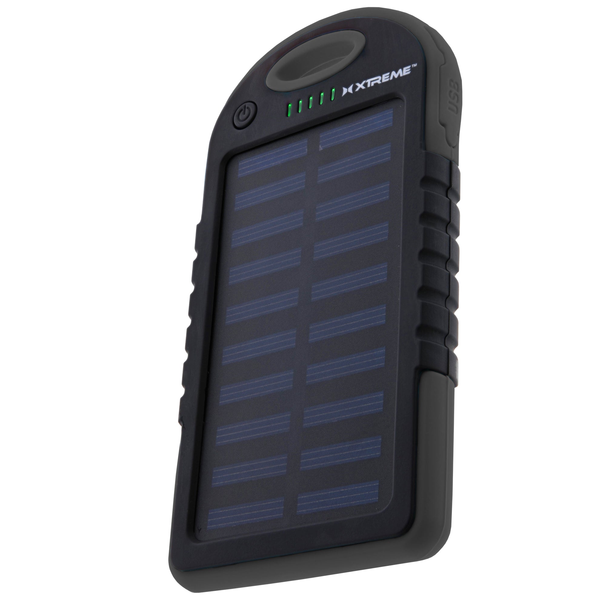 5000mAH External Black Solar Panel Battery Bank, Weatherproof, Dual USB Port