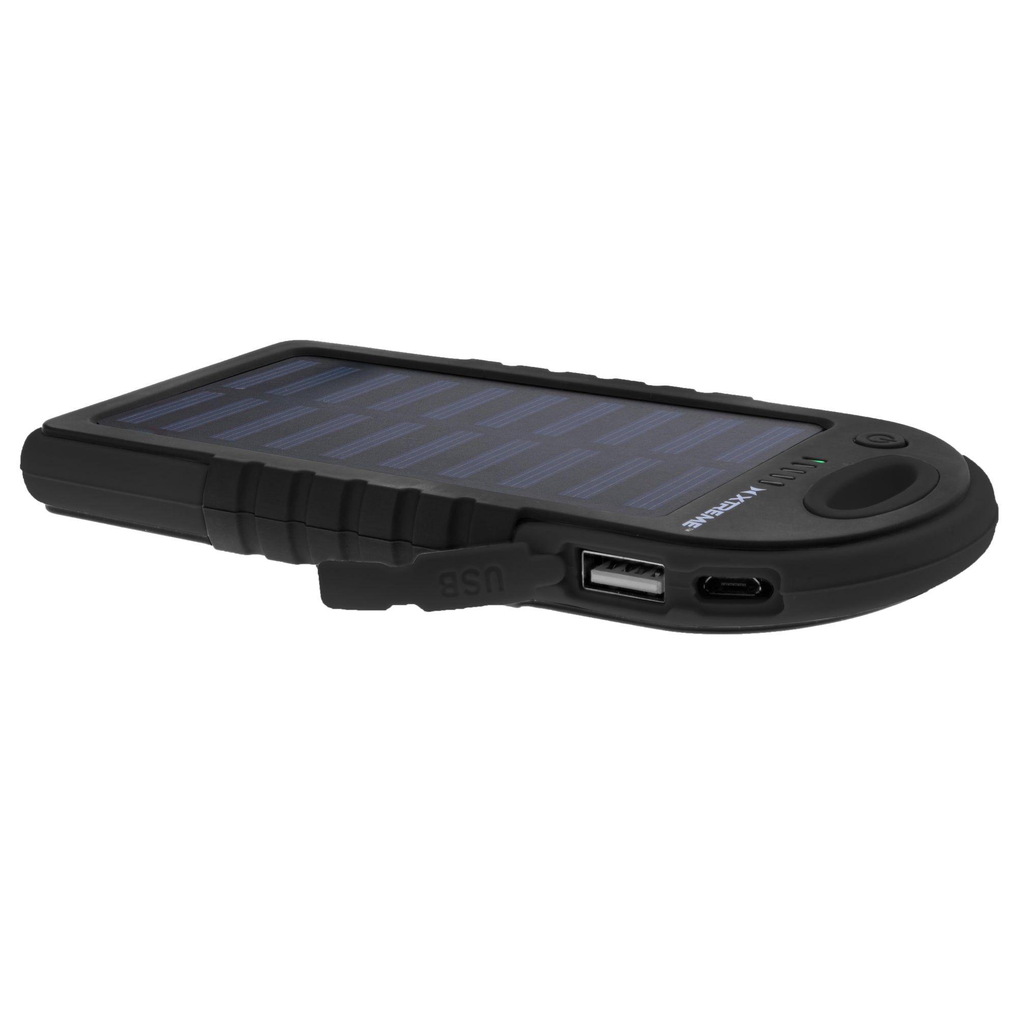 5000mAH External Black Solar Panel Battery Bank, Weatherproof, Dual USB Port