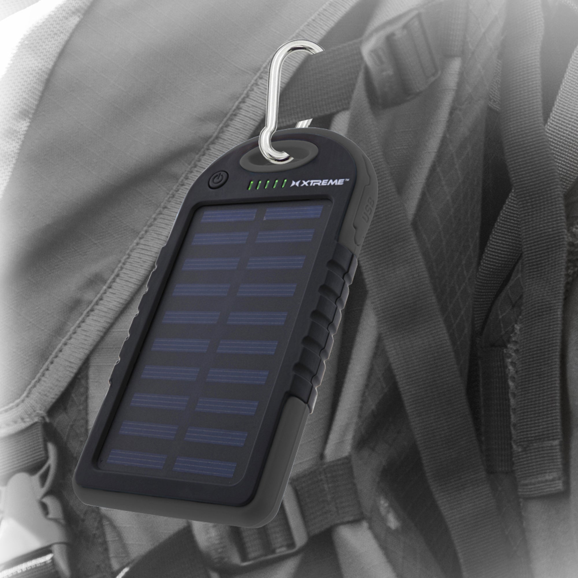 5000mAH External Black Solar Panel Battery Bank, Weatherproof, Dual USB Port