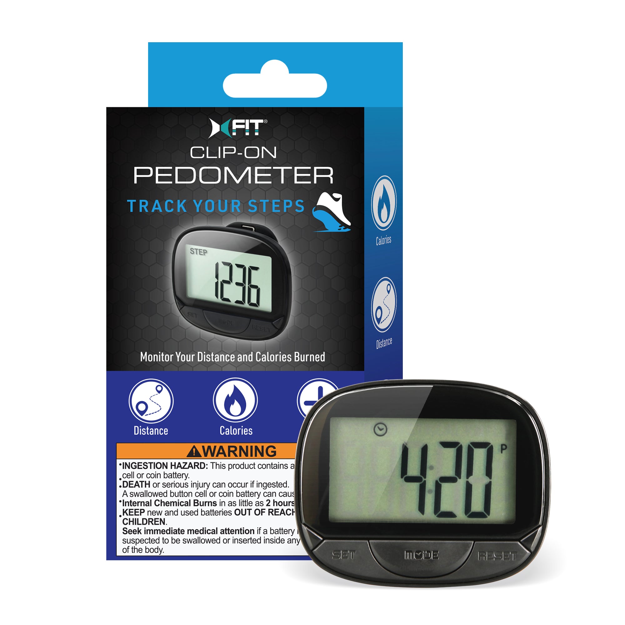Clip-On Pedometer for Walking - Step, Distance, & Calorie Tracker