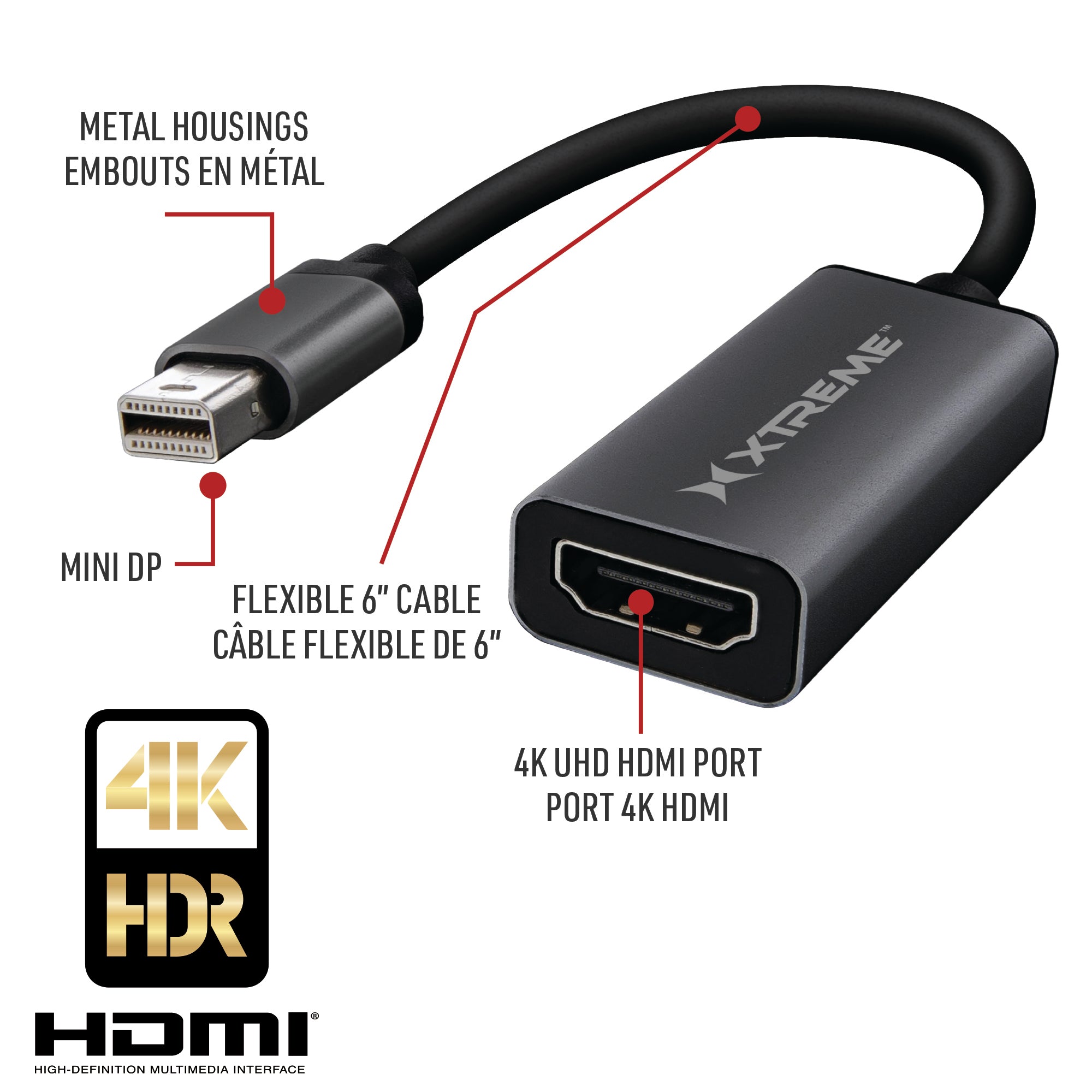 Mini Display Port to HDMI Adapter, Connects Laptops to Monitors/Projectors, Superior Video/Audio Transmission